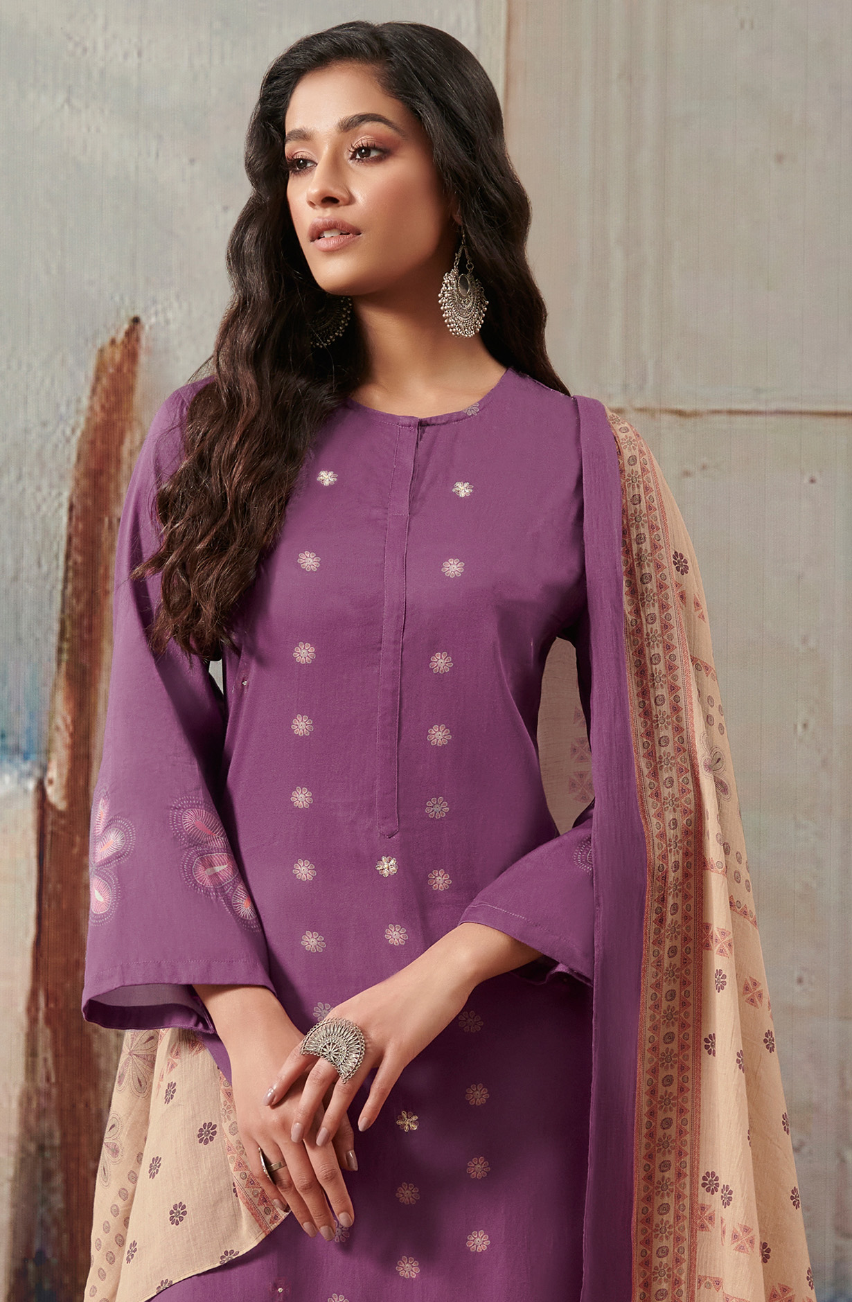 Purple Cotton Unstitched Digital Printed Salwar Suit - ANI823