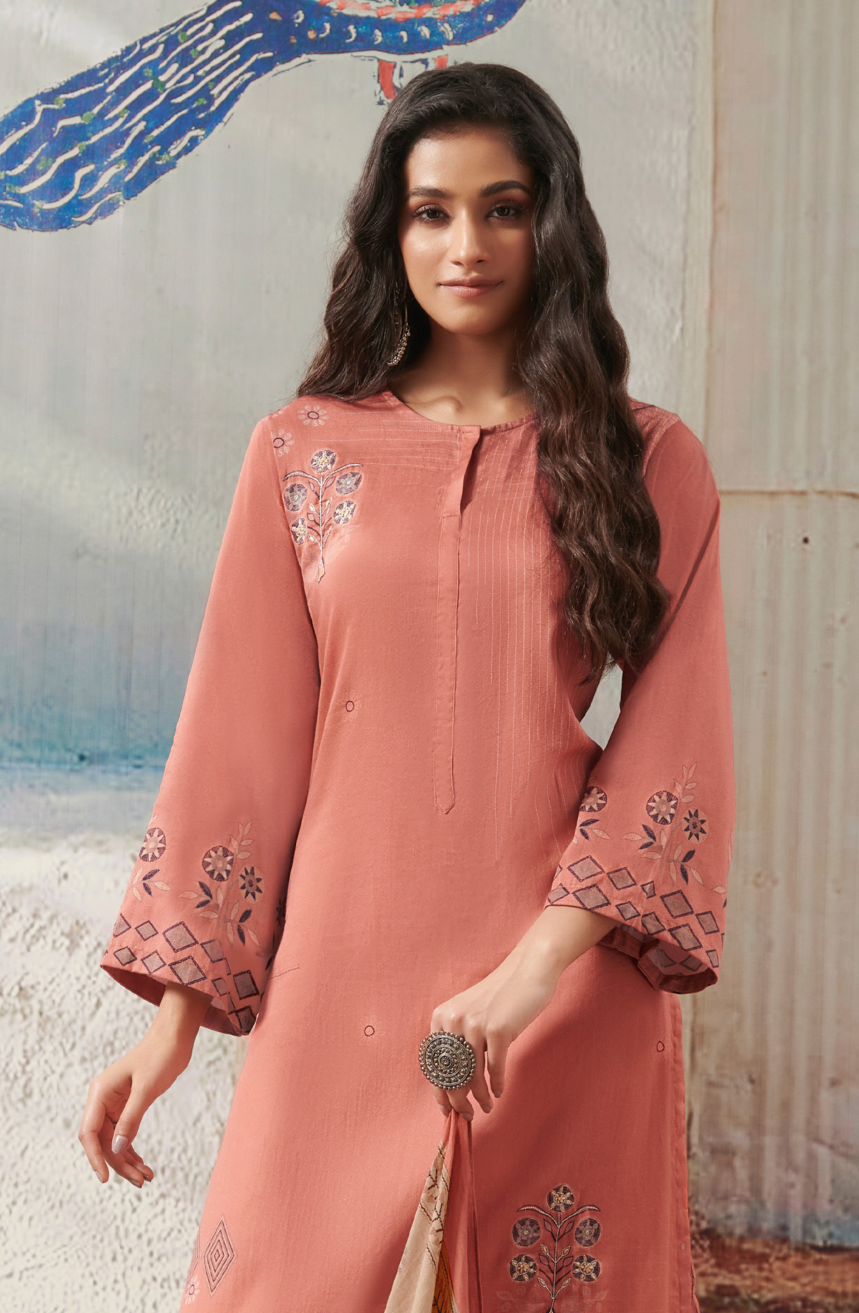 Peach Cotton Unstitched Digital Printed Salwar Suit - ANI835