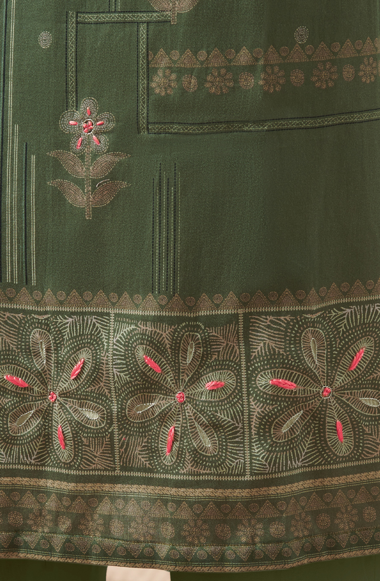 Bottle Green Cotton Unstitched Digital Printed Salwar Suit - ANI871