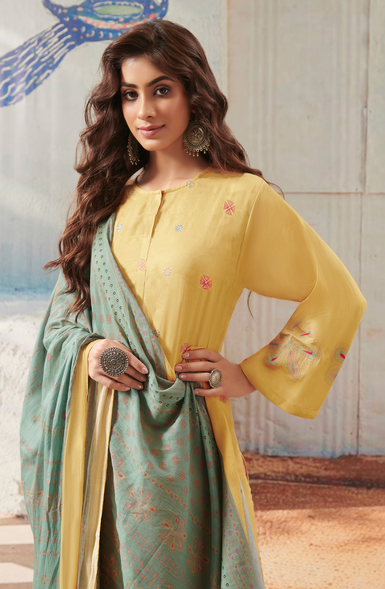 Mustard Yellow Cotton Unstitched Digital Printed Salwar Suit - ANI878