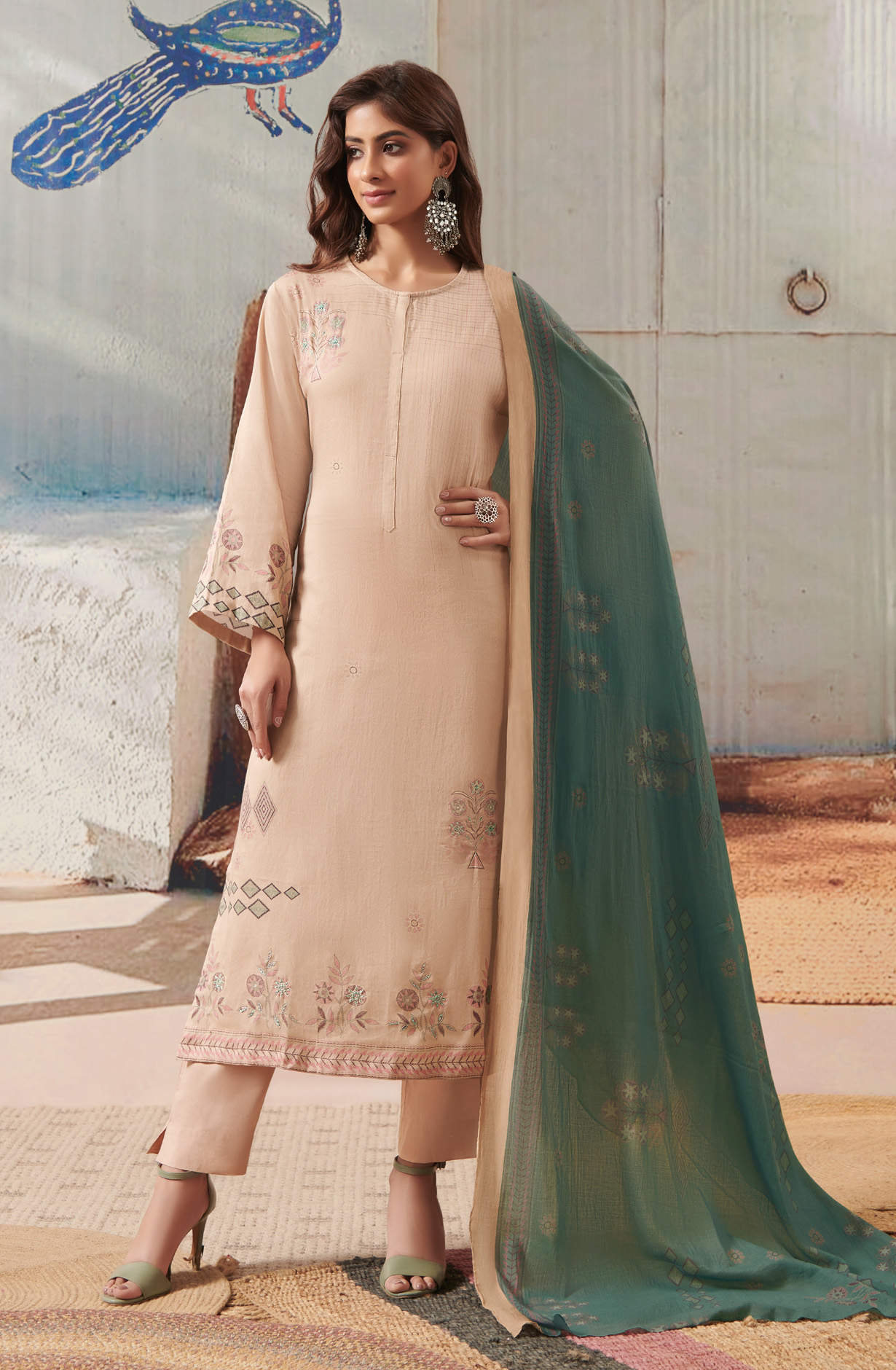 Beige Cotton Unstitched Digital Printed Salwar Suit - ANI891