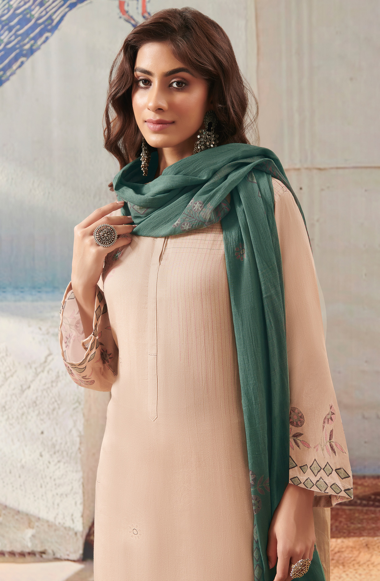 Beige Cotton Unstitched Digital Printed Salwar Suit - ANI891