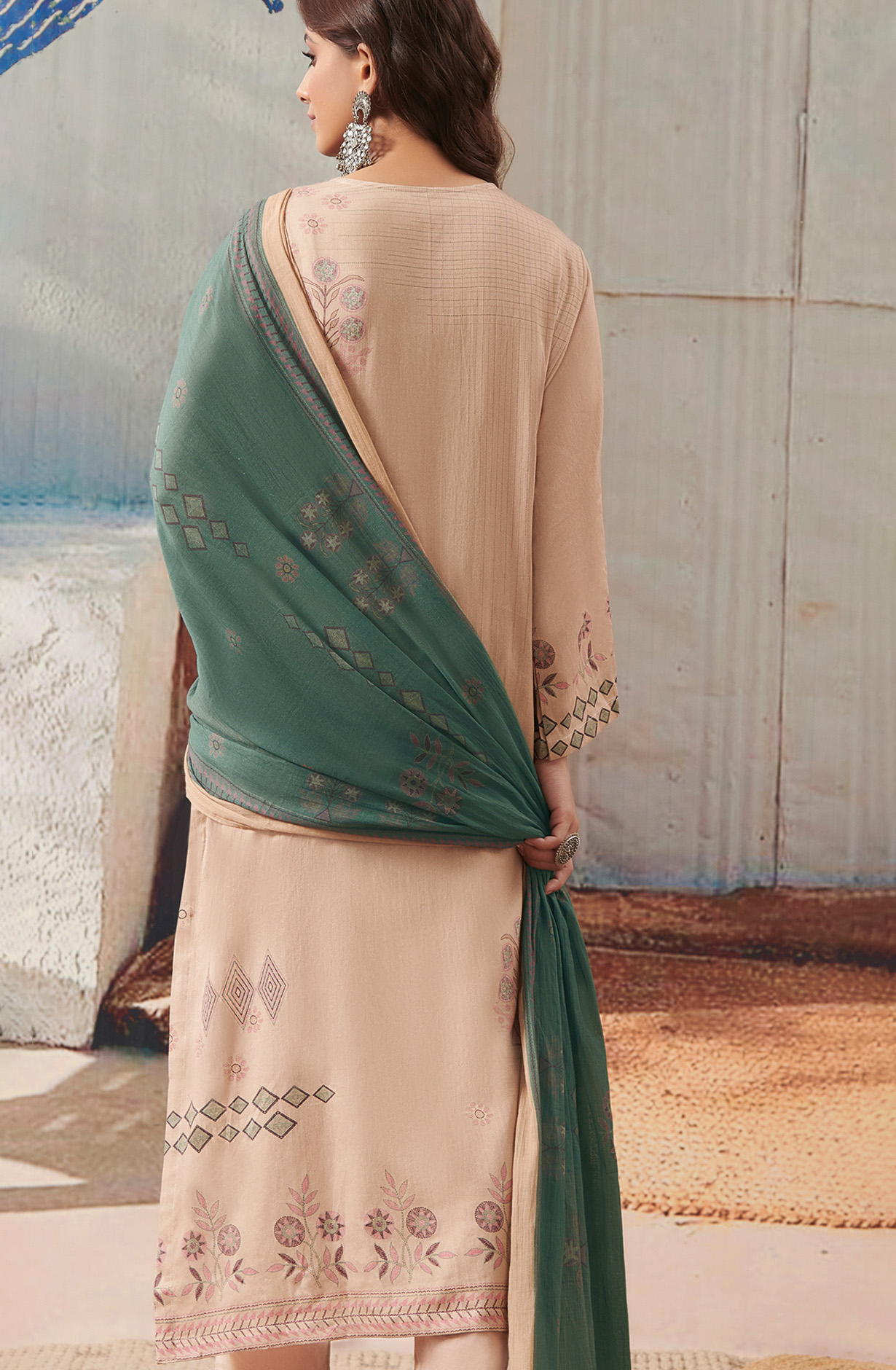 Beige Cotton Unstitched Digital Printed Salwar Suit - ANI891