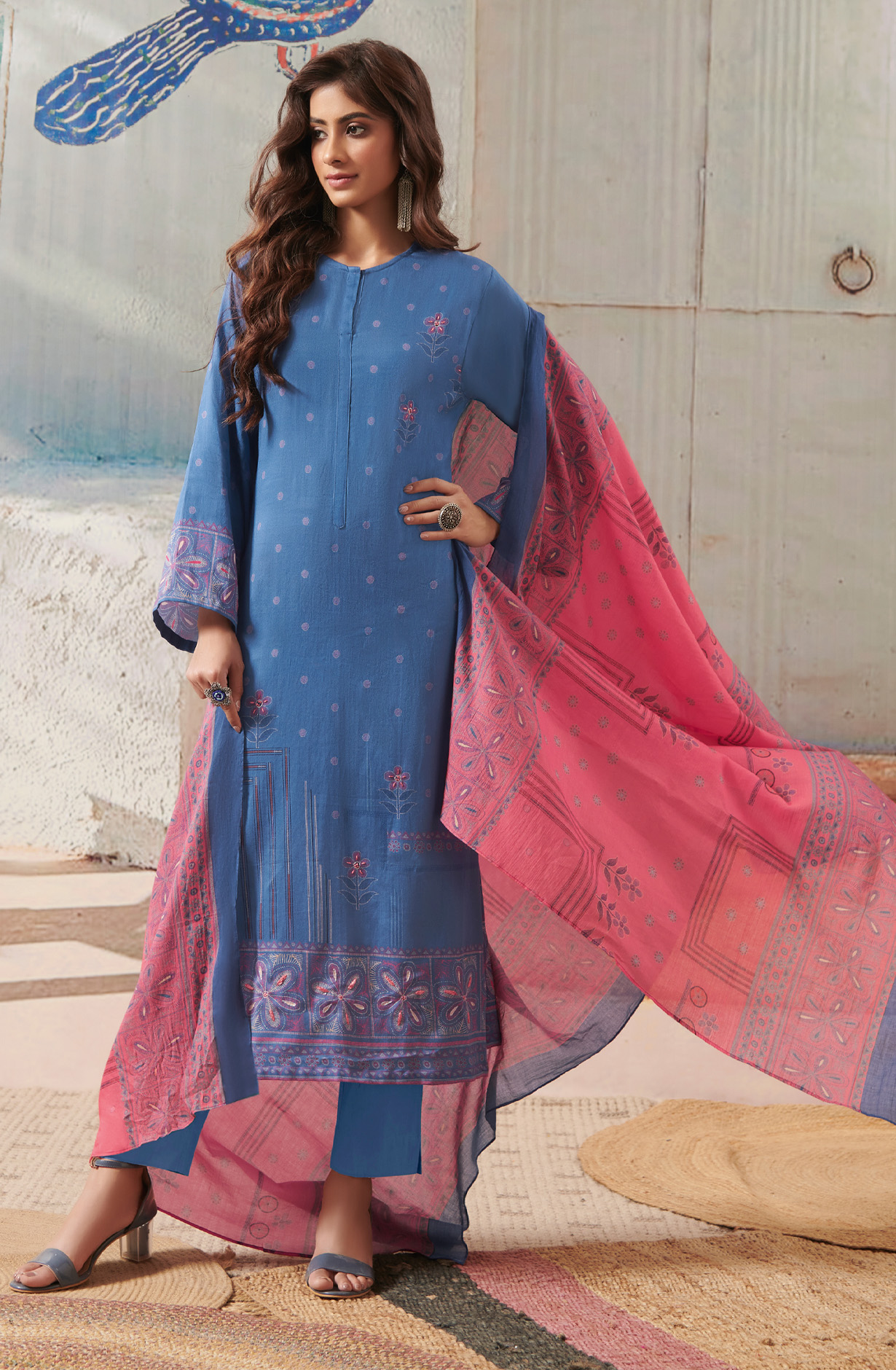 Teal Cotton Unstitched Digital Printed Salwar Suit - ANI893