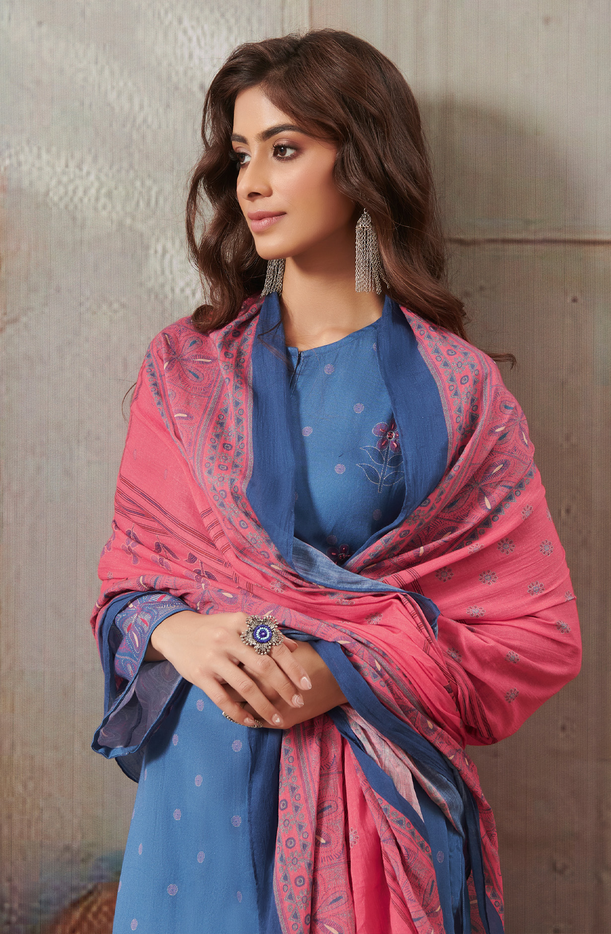 Teal Cotton Unstitched Digital Printed Salwar Suit - ANI893