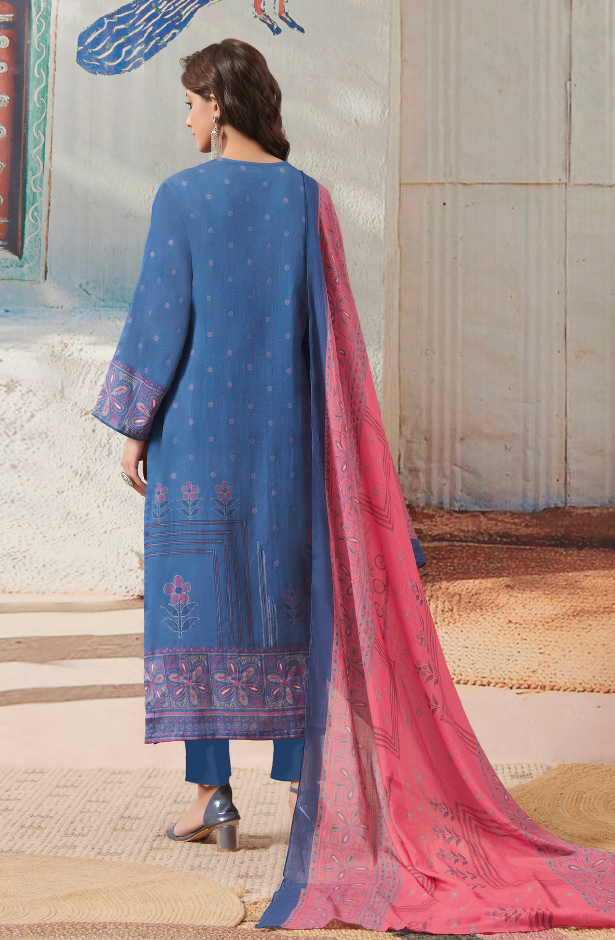 Teal Cotton Unstitched Digital Printed Salwar Suit - ANI893