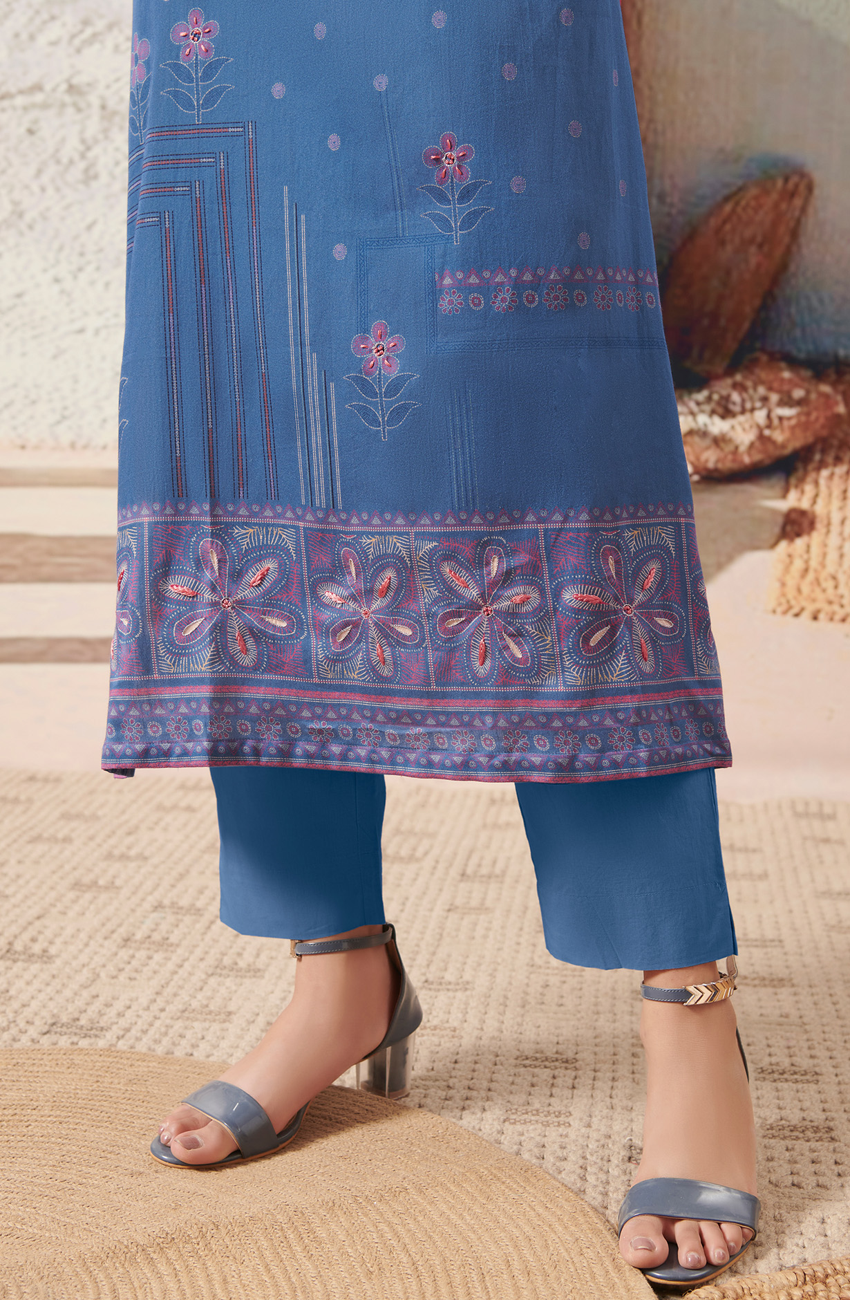 Teal Cotton Unstitched Digital Printed Salwar Suit - ANI893