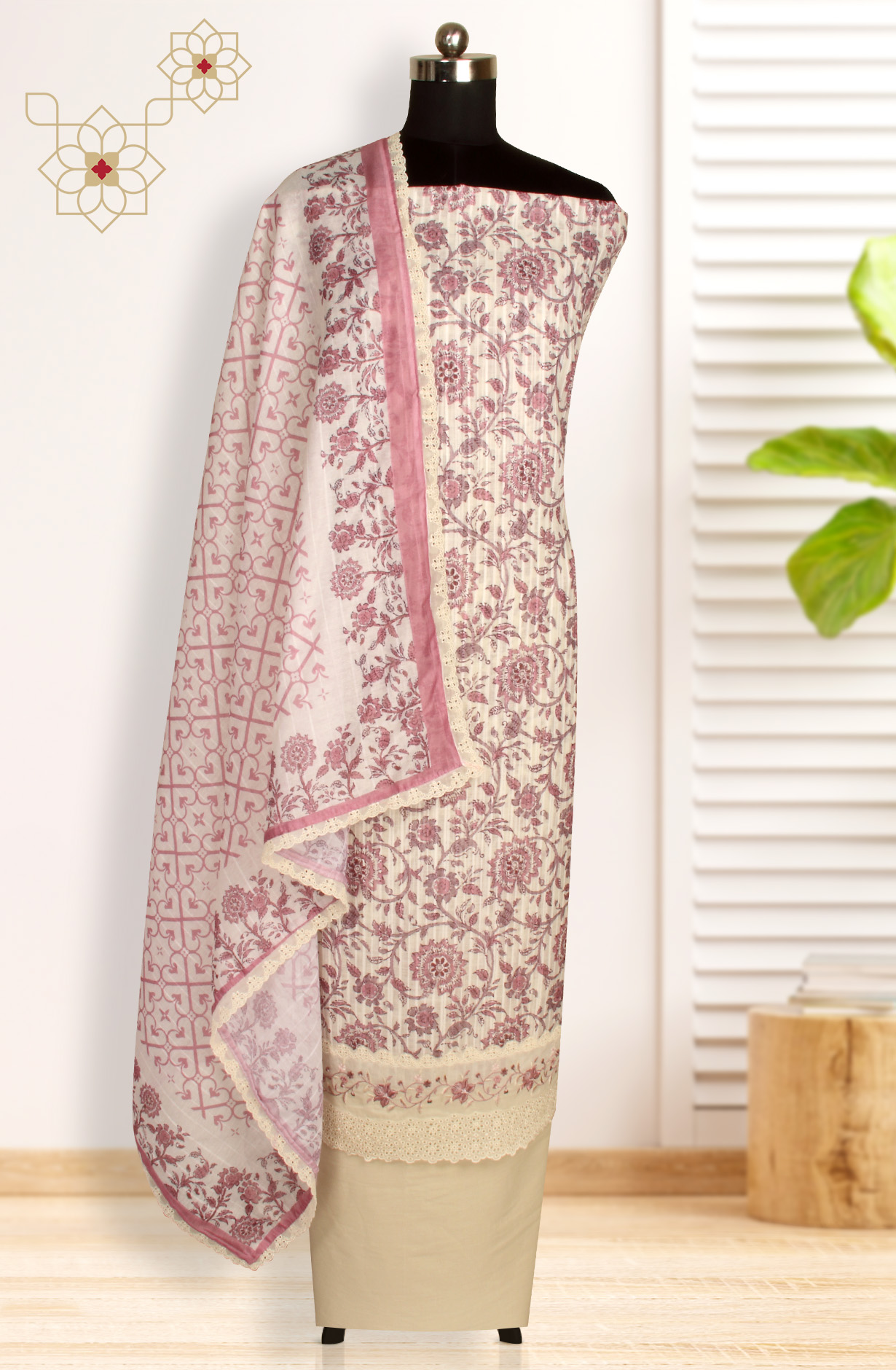 Off-white Linen Exclusive Digital Print Suit-sets with Dupatta - ANK1927B