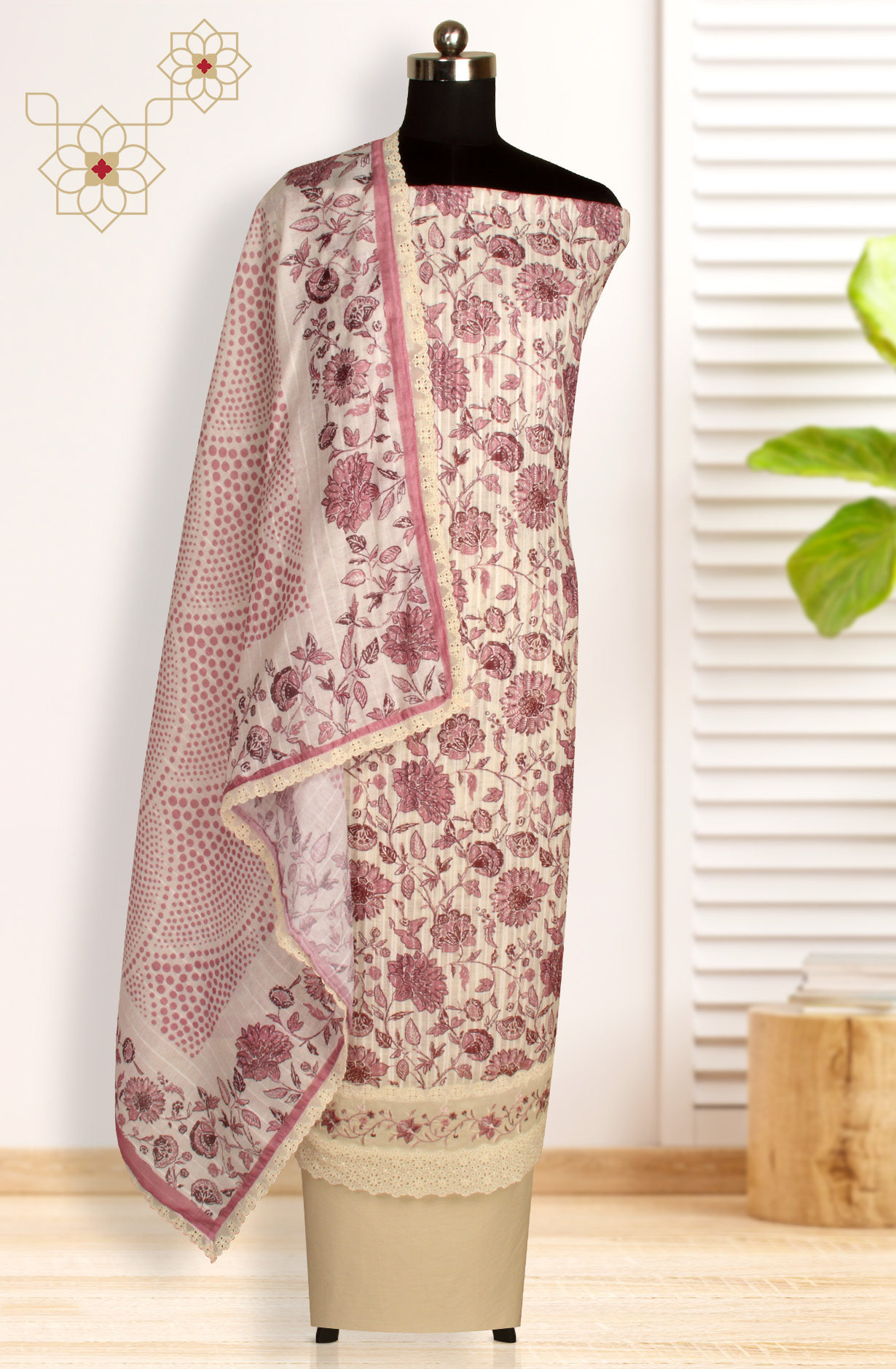 Off-white Linen Exclusive Digital Print Suit-sets with Dupatta - ANK1927C