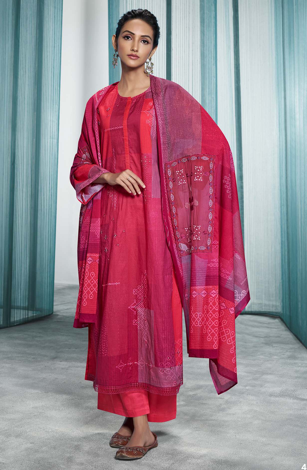 Pink Pure Cotton Digital Printed Unstitched Lace Work Suit with Trendy Dupatta - ANO468
