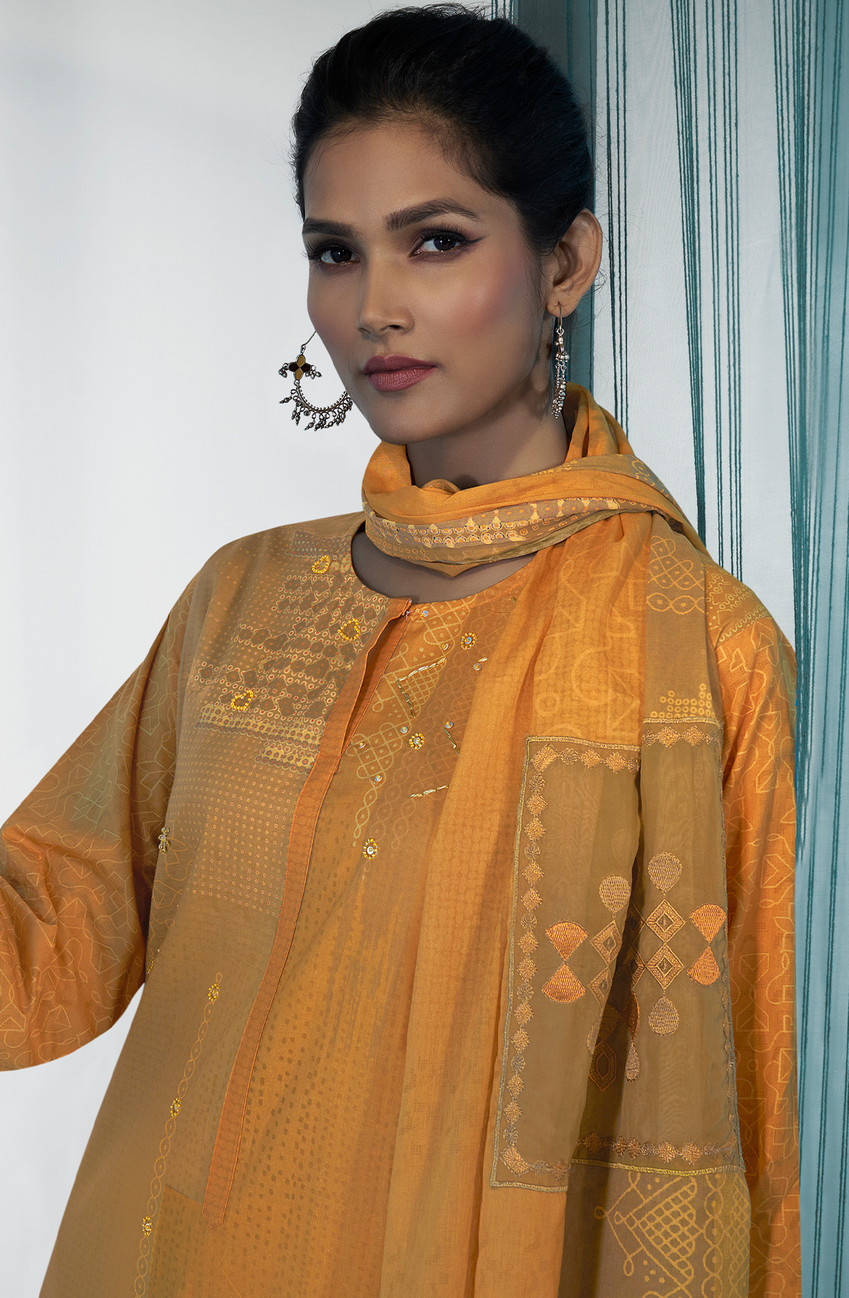 Mustard Pure Cotton Digital Printed Unstitched Lace Work Suit with Trendy Dupatta - ANO480