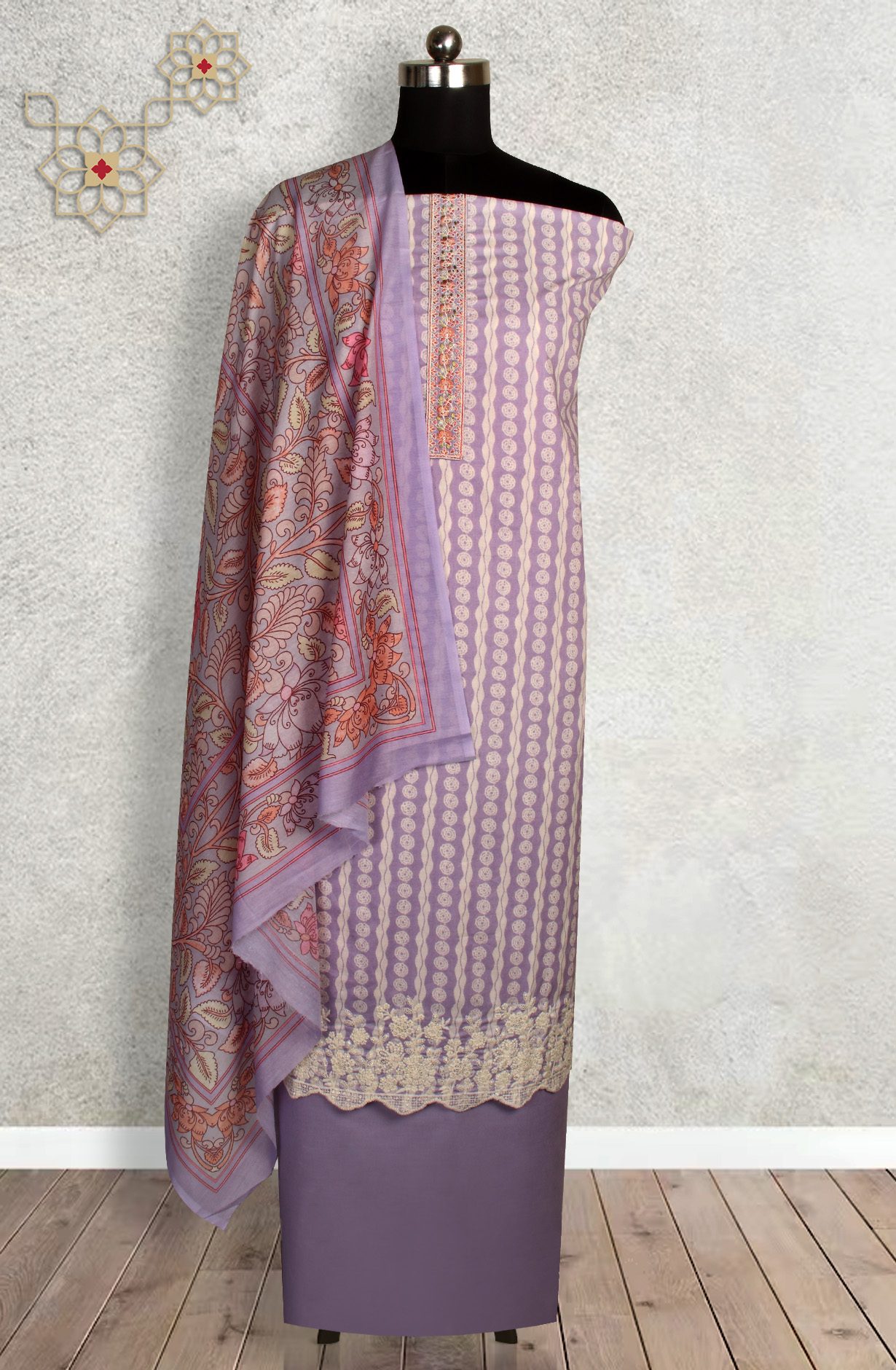 Lavender Cotton Printed Unstitched Dress Material - ANU29001