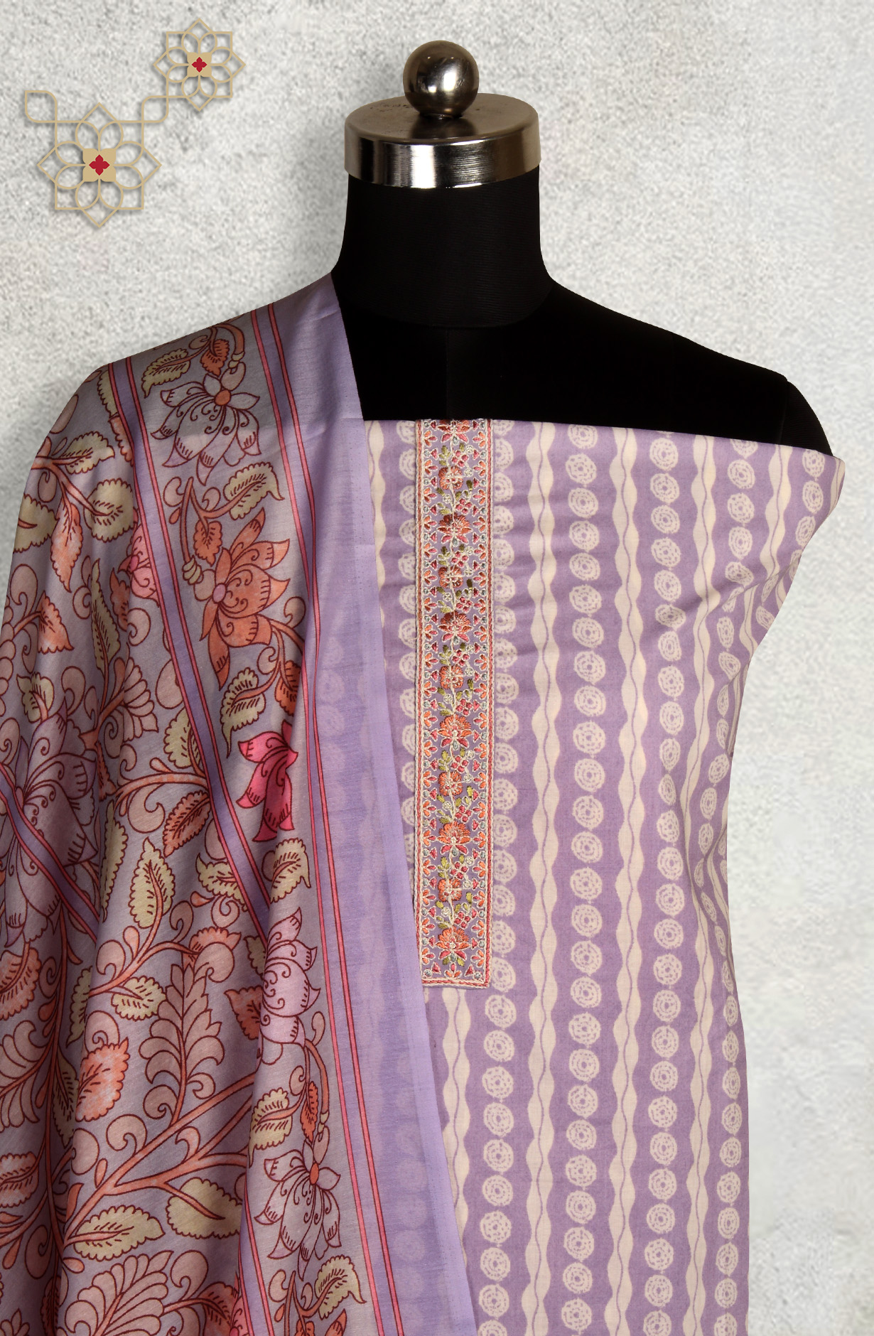 Lavender Cotton Printed Unstitched Dress Material - ANU29001