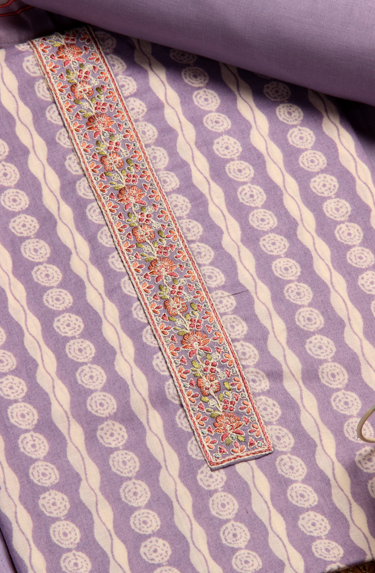 Lavender Cotton Printed Unstitched Dress Material - ANU29001