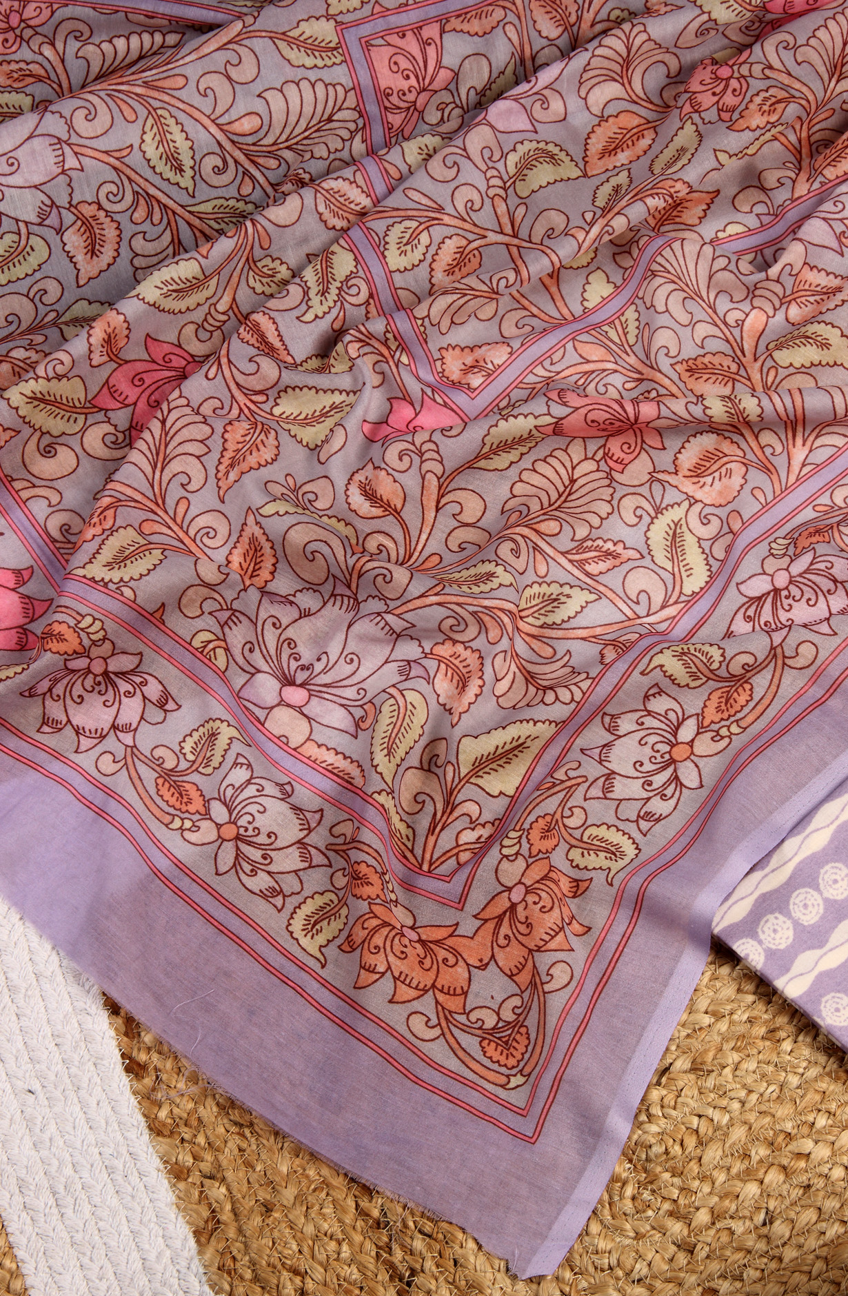 Lavender Cotton Printed Unstitched Dress Material - ANU29001