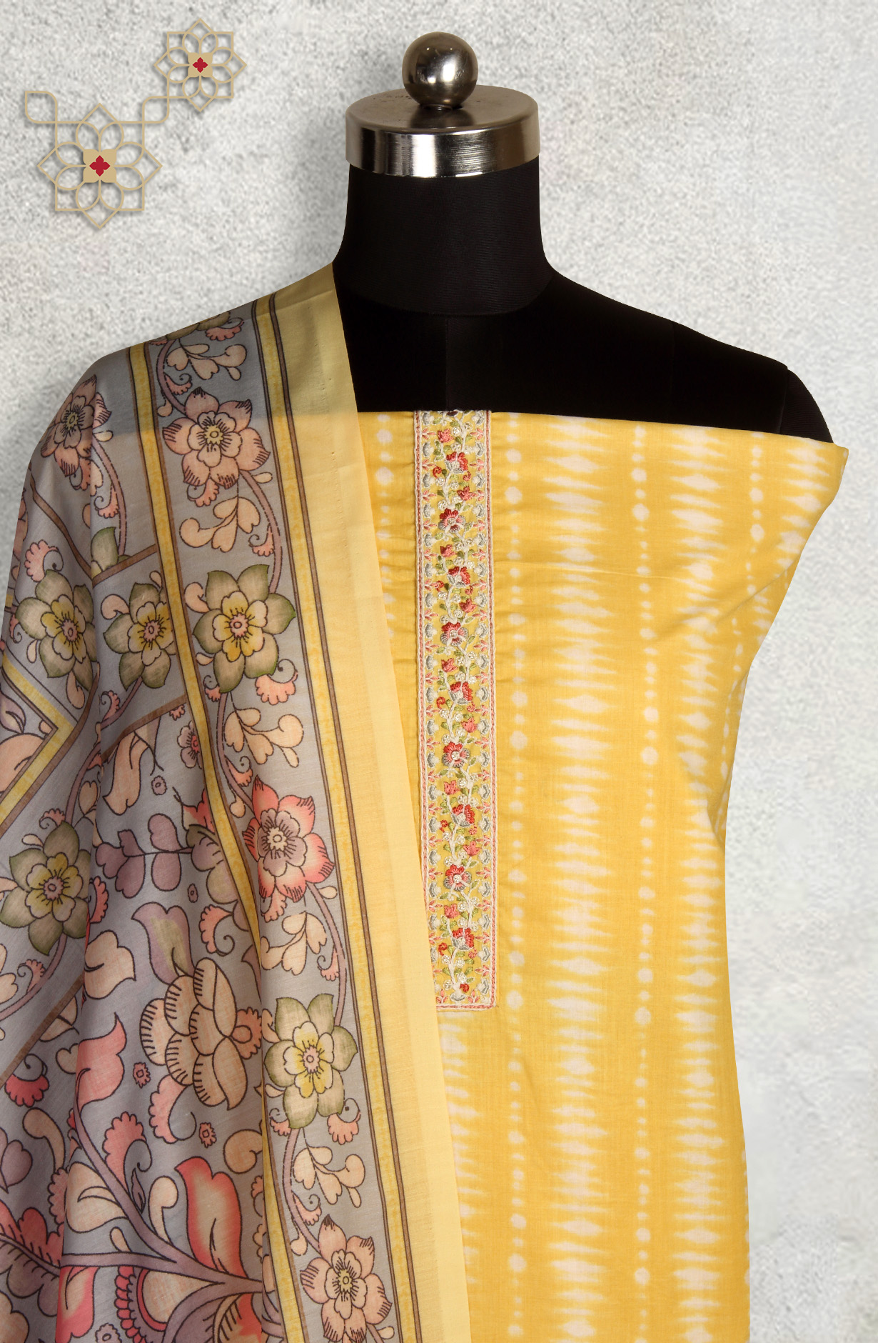 Yellow Cotton Printed Unstitched Dress Material - ANU29002
