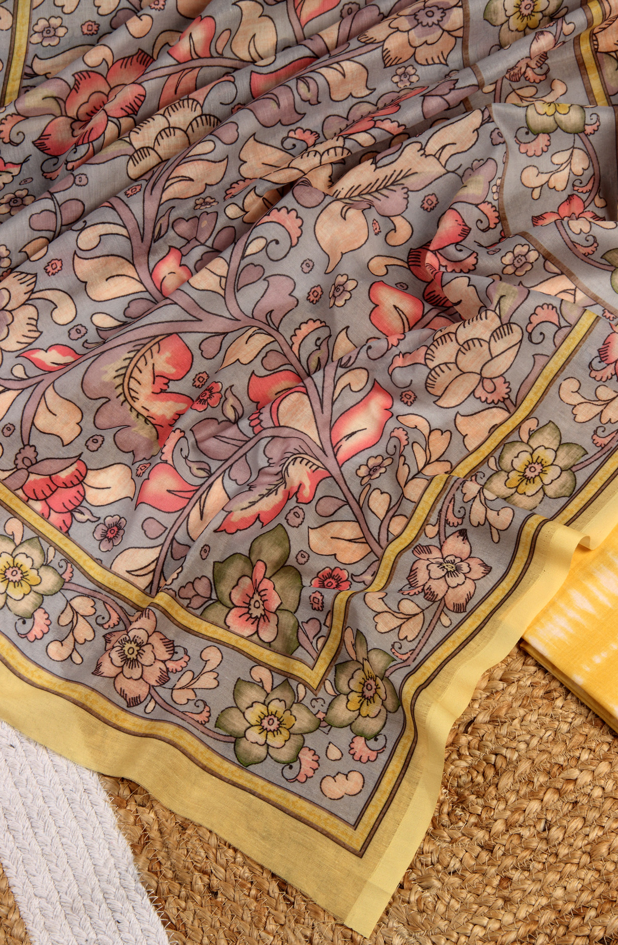 Yellow Cotton Printed Unstitched Dress Material - ANU29002