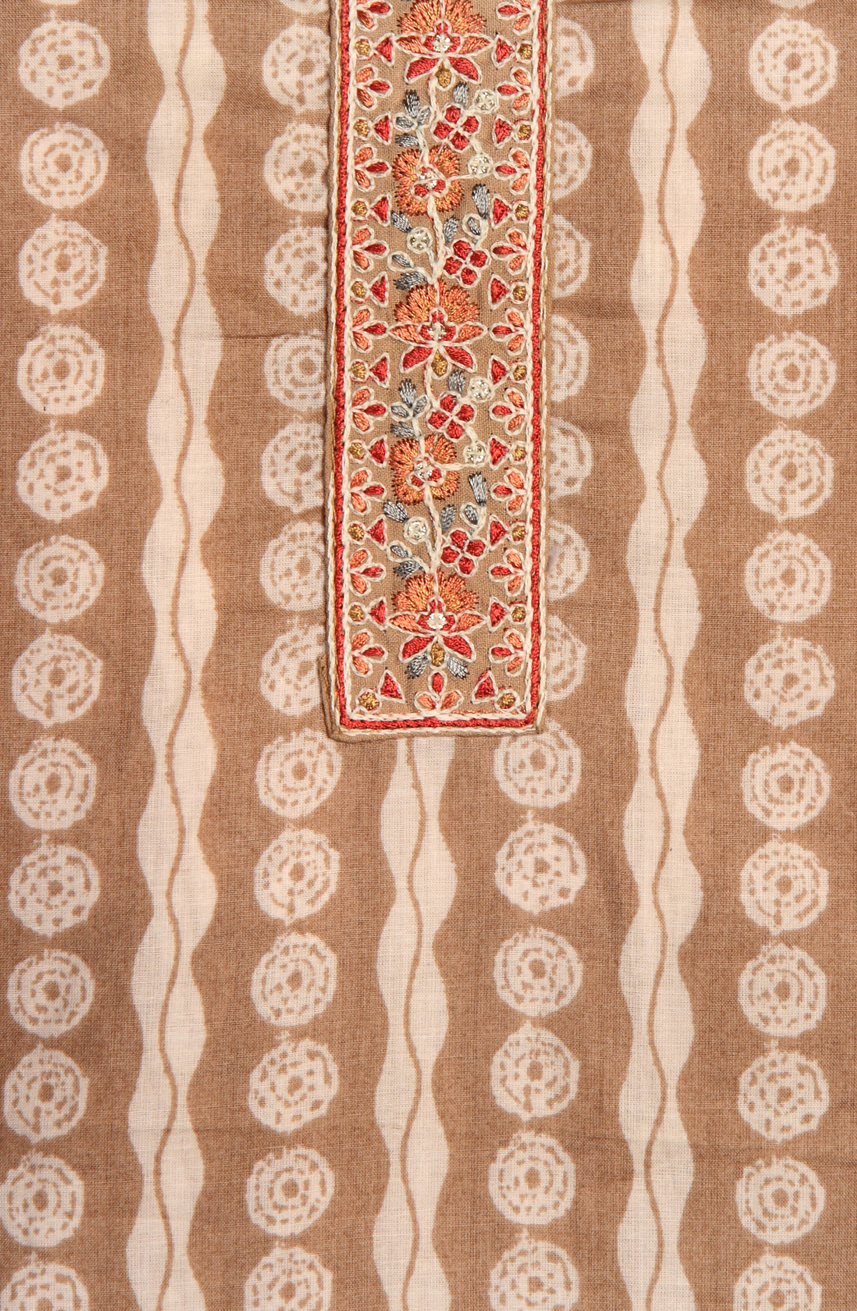 Beige Cotton Printed Unstitched Dress Material - ANU29003