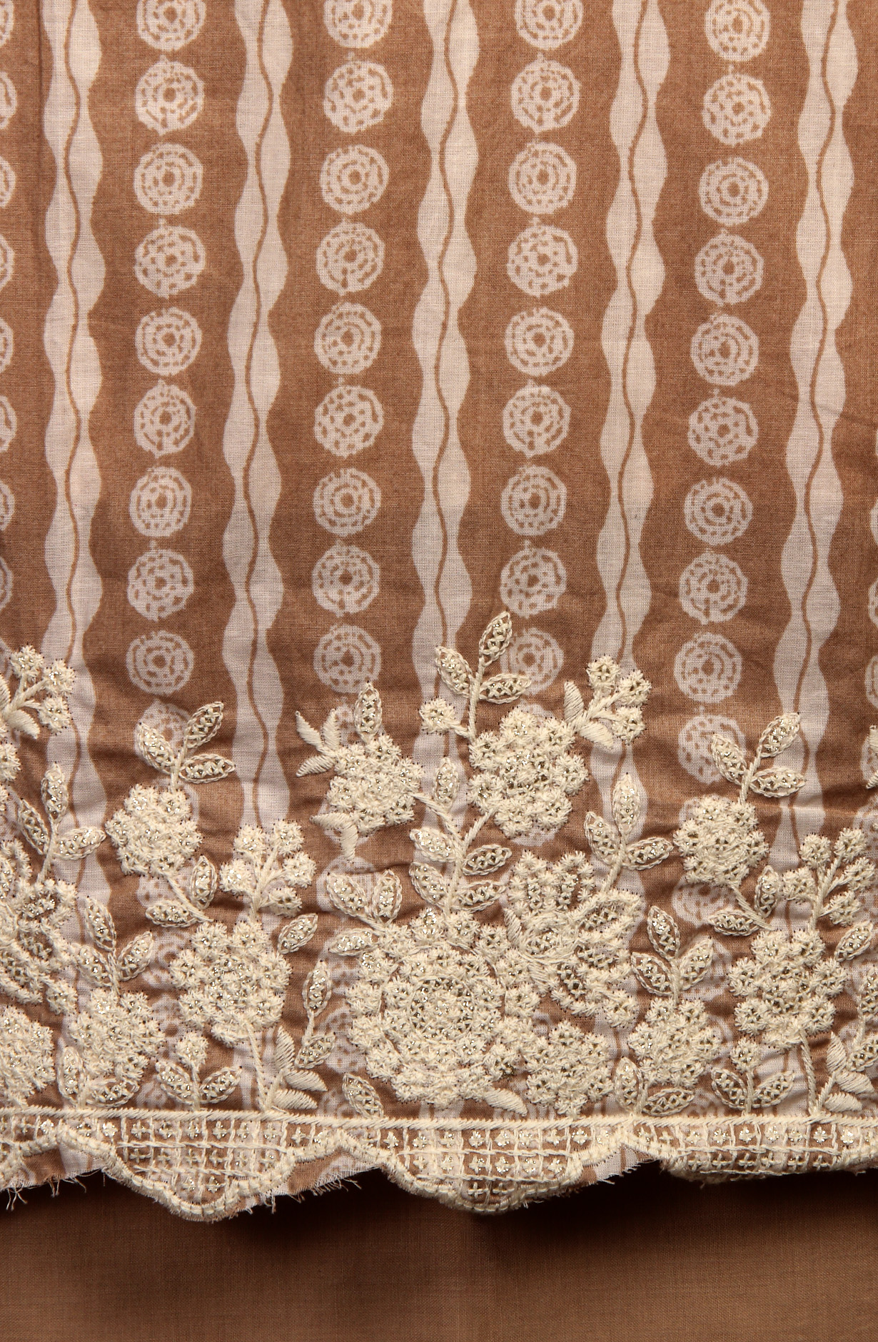 Beige Cotton Printed Unstitched Dress Material - ANU29003