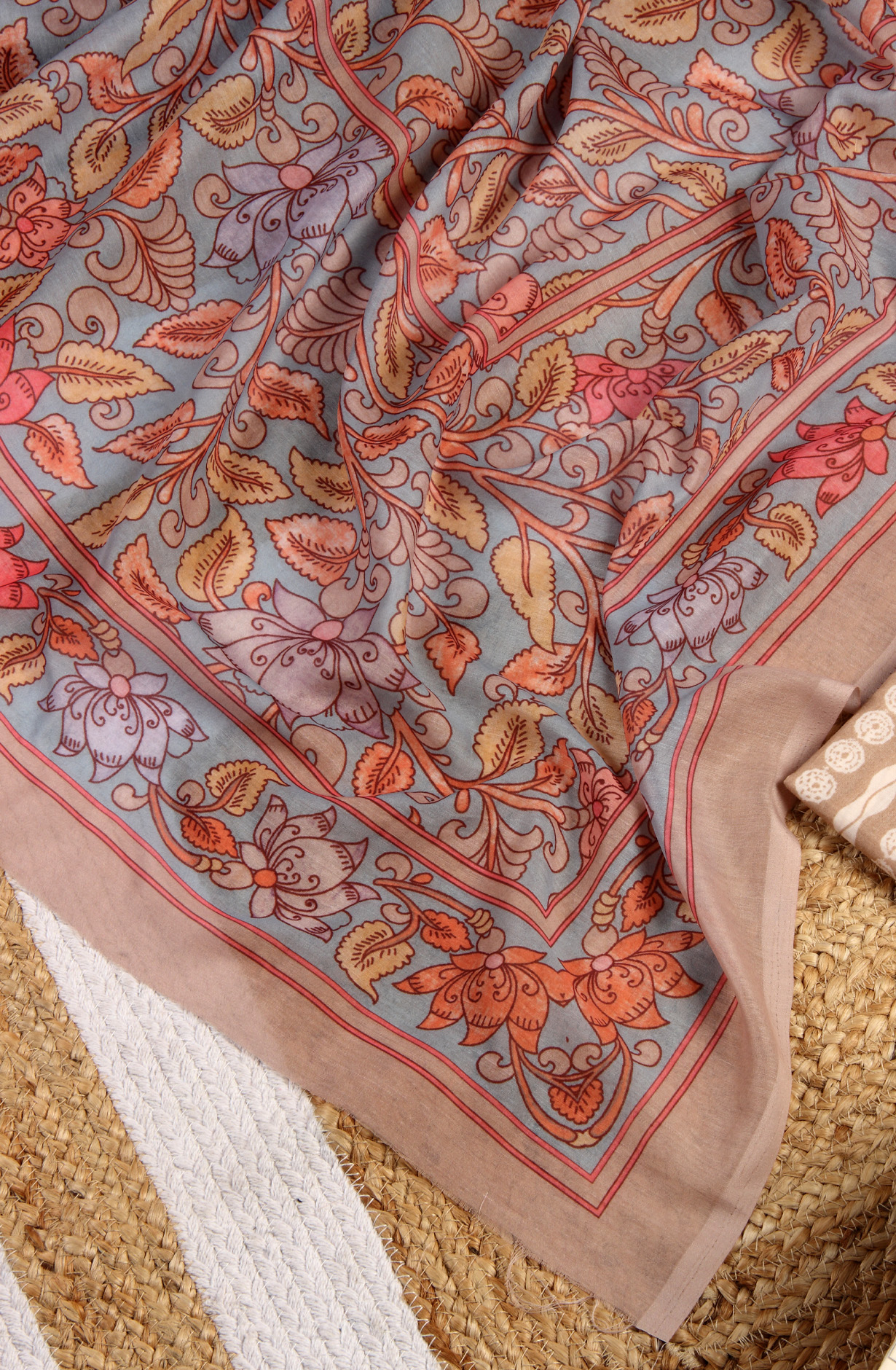 Beige Cotton Printed Unstitched Dress Material - ANU29003