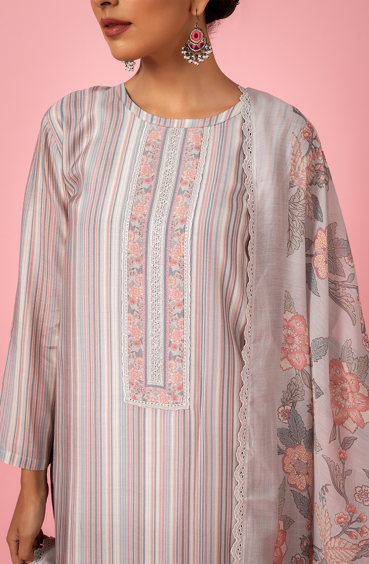 Grey and Multi Beautiful Muslin Digital Printed Salwar Kameez - ARB2181A