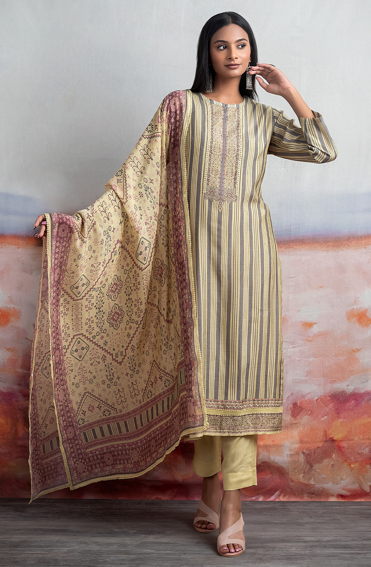 Mustard Exclusive Pure Muslin Festive Wear Salwar Suit with Lace Work - ARE2168A