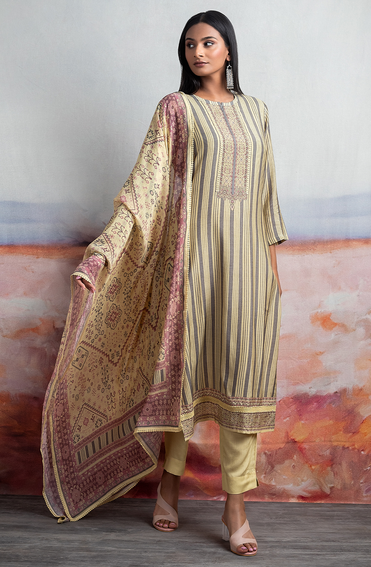 Mustard Exclusive Pure Muslin Festive Wear Salwar Suit with Lace Work - ARE2168A
