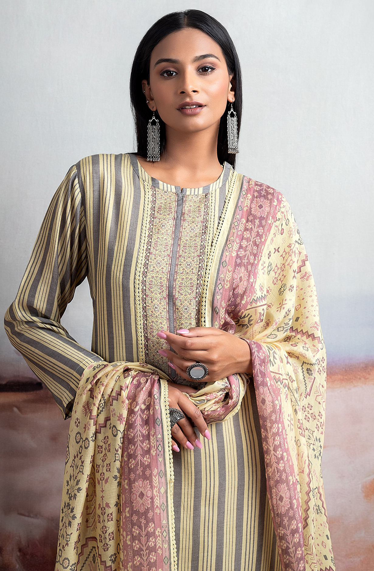 Mustard Exclusive Pure Muslin Festive Wear Salwar Suit with Lace Work - ARE2168A