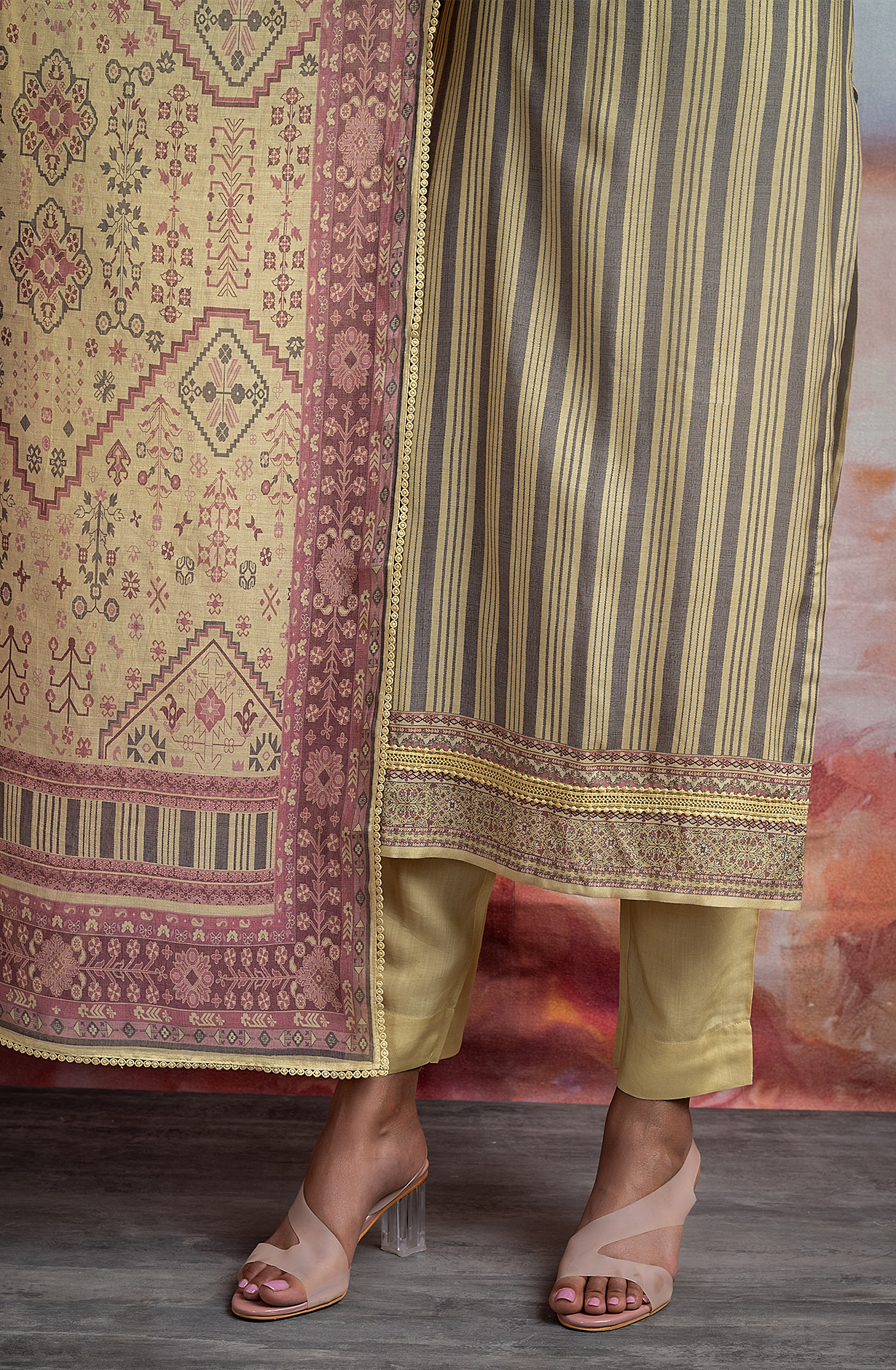 Mustard Exclusive Pure Muslin Festive Wear Salwar Suit with Lace Work - ARE2168A