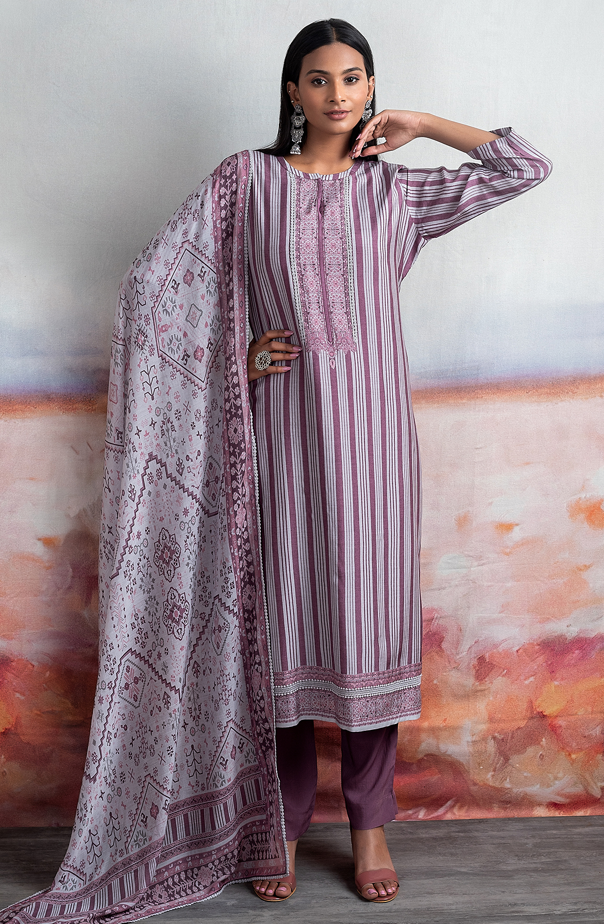 Purple Exclusive Pure Muslin Festive Wear Salwar Suit with Lace Work - ARE2168B