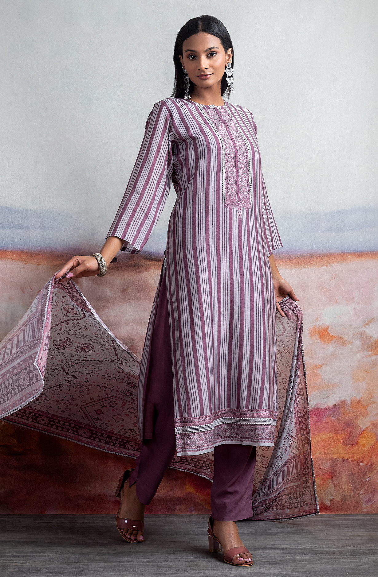 Purple Exclusive Pure Muslin Festive Wear Salwar Suit with Lace Work - ARE2168B