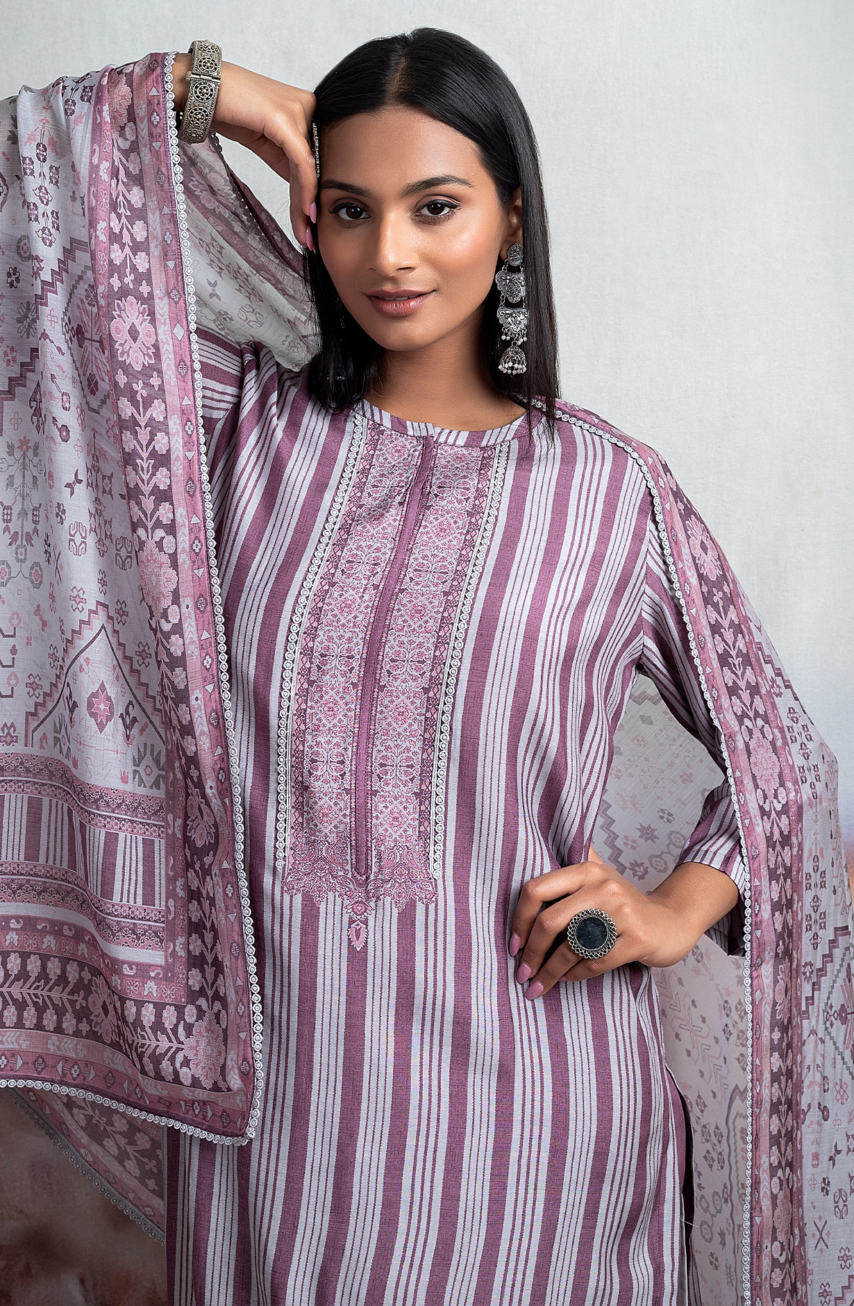 Purple Exclusive Pure Muslin Festive Wear Salwar Suit with Lace Work - ARE2168B