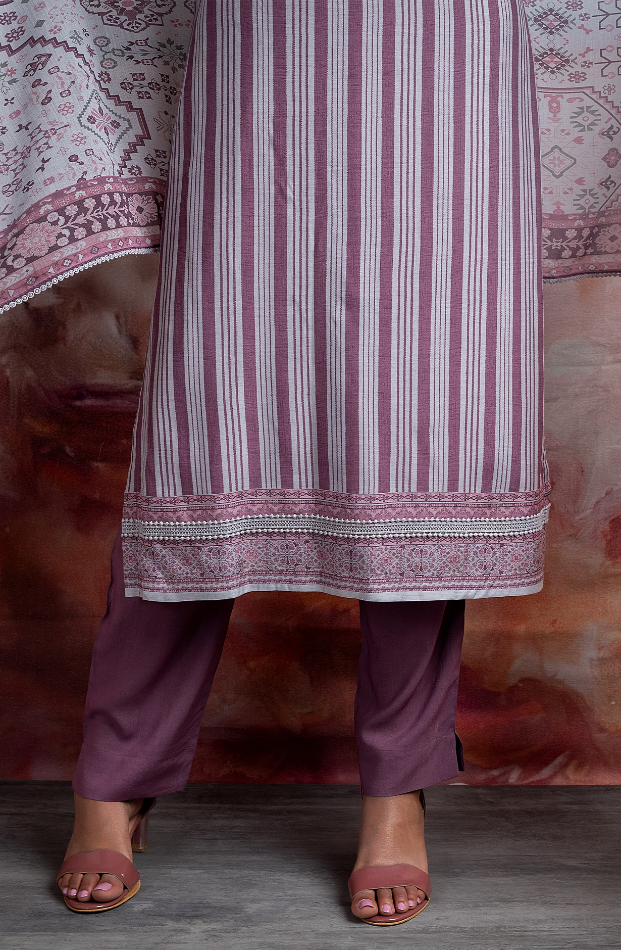 Purple Exclusive Pure Muslin Festive Wear Salwar Suit with Lace Work - ARE2168B