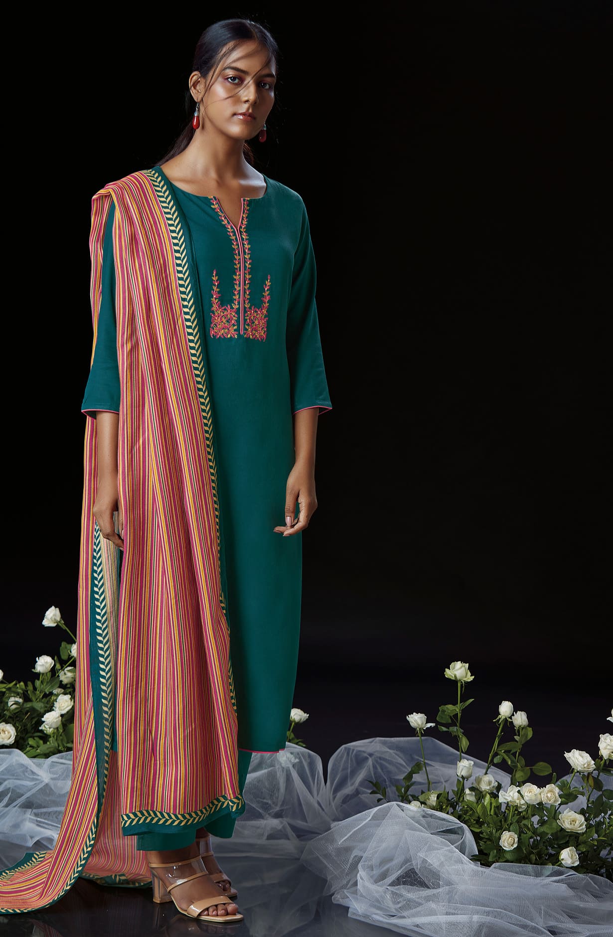 Teal Spun Winterwear Printed Unstitched Salwar Kameez - ARSS1173A