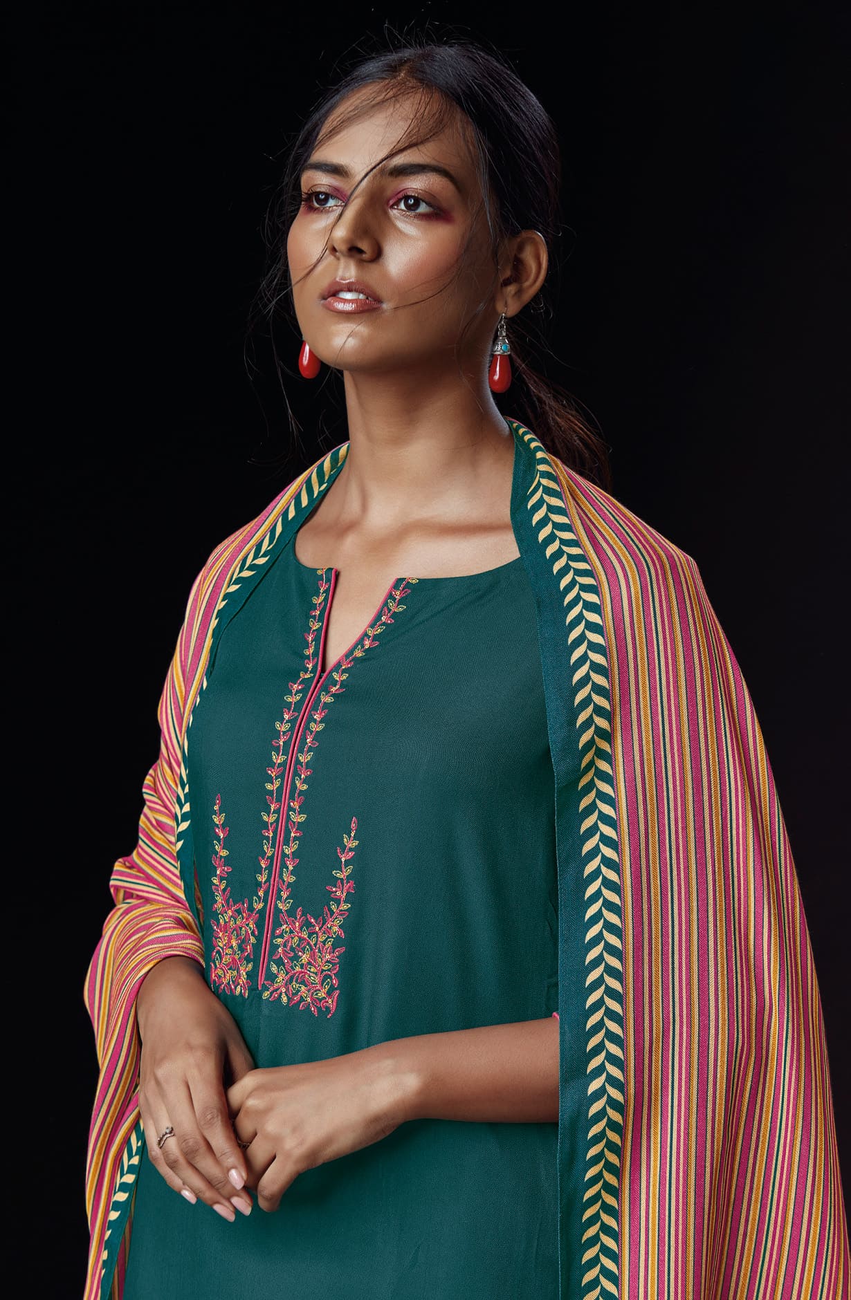 Teal Spun Winterwear Printed Unstitched Salwar Kameez - ARSS1173A