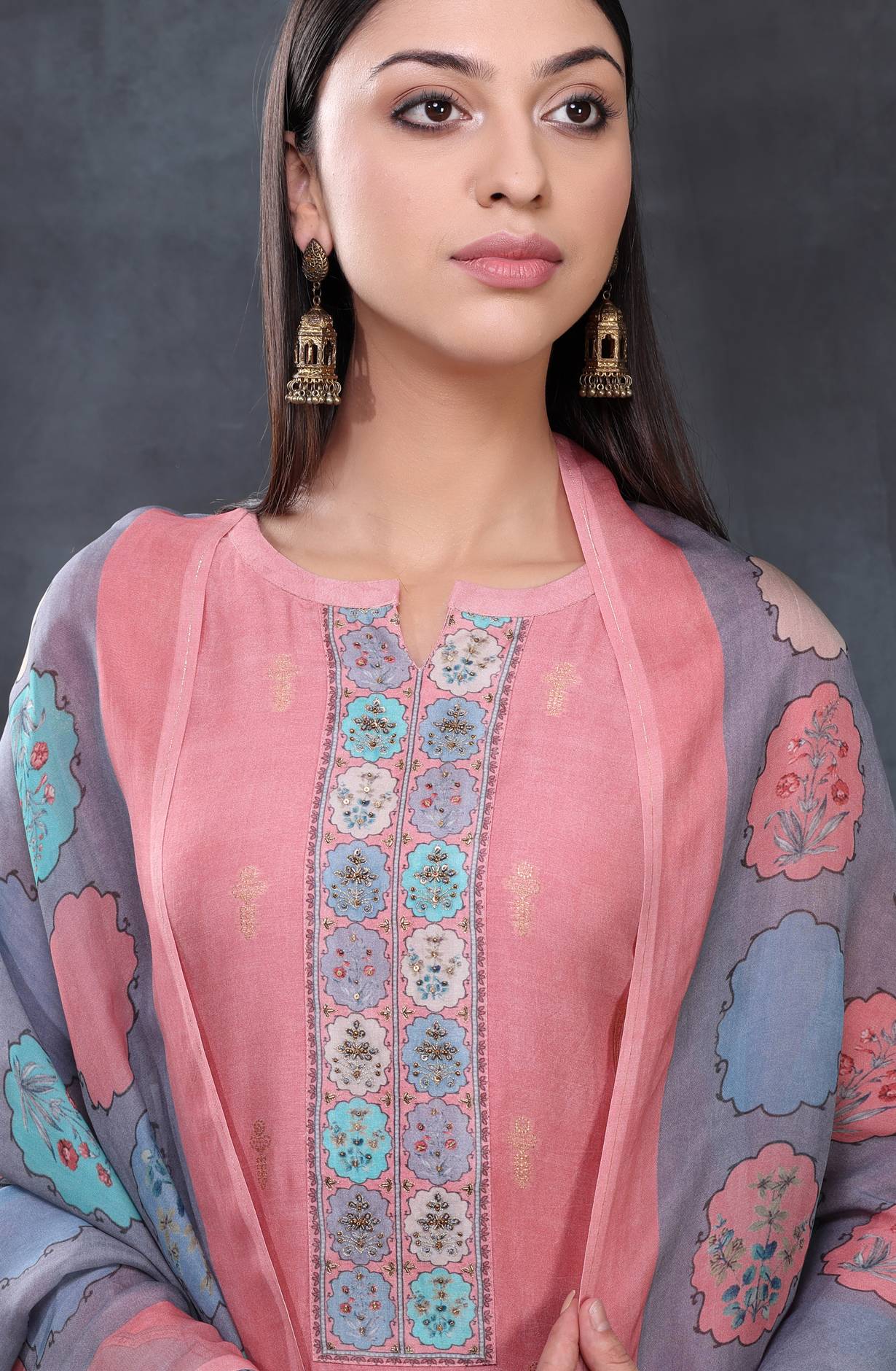 Pink Muslin Beautiful Salwar Kameez with Organza Dupatta - ART1191A