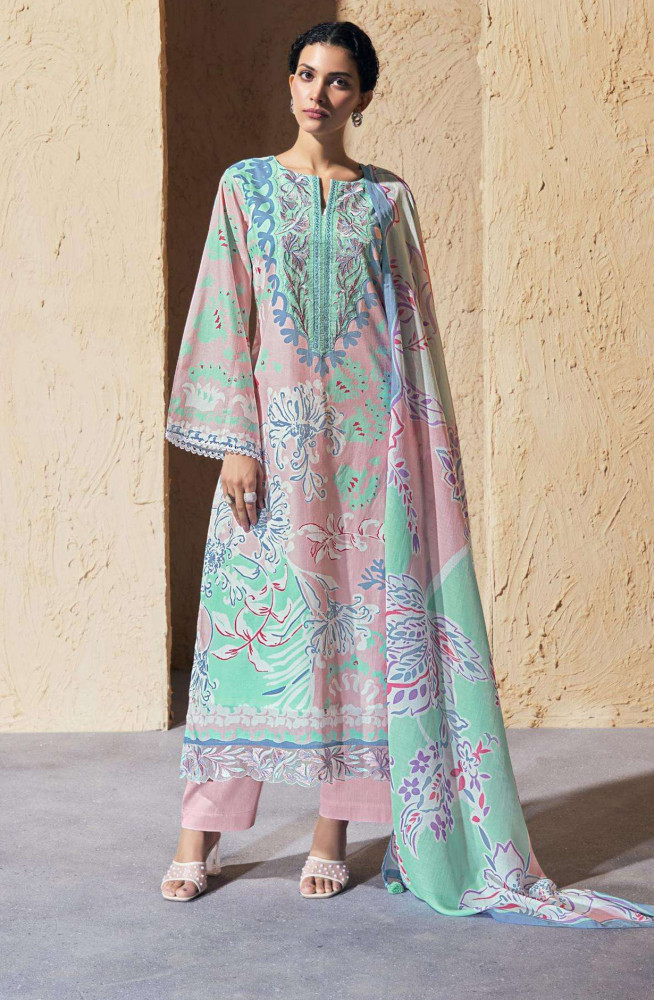 Image of Peach Pure Cotton Lawn Suit set with Dupatta- JOY344
