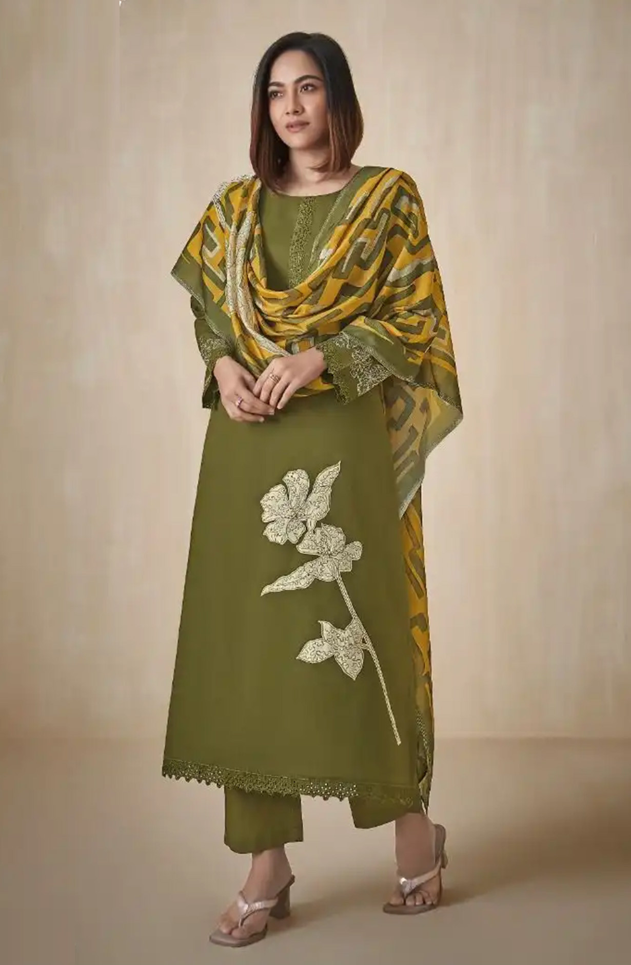 Green Premium lawn cotton Suit set with Dupatta - AAS14021A