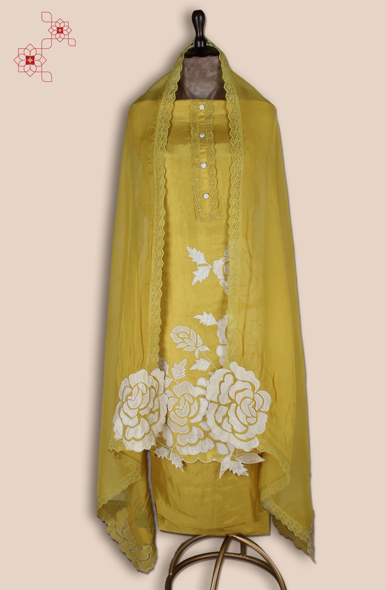 Mustard Yellow Tissue Silk Unstitched Salwar Kameez - ARTS1111