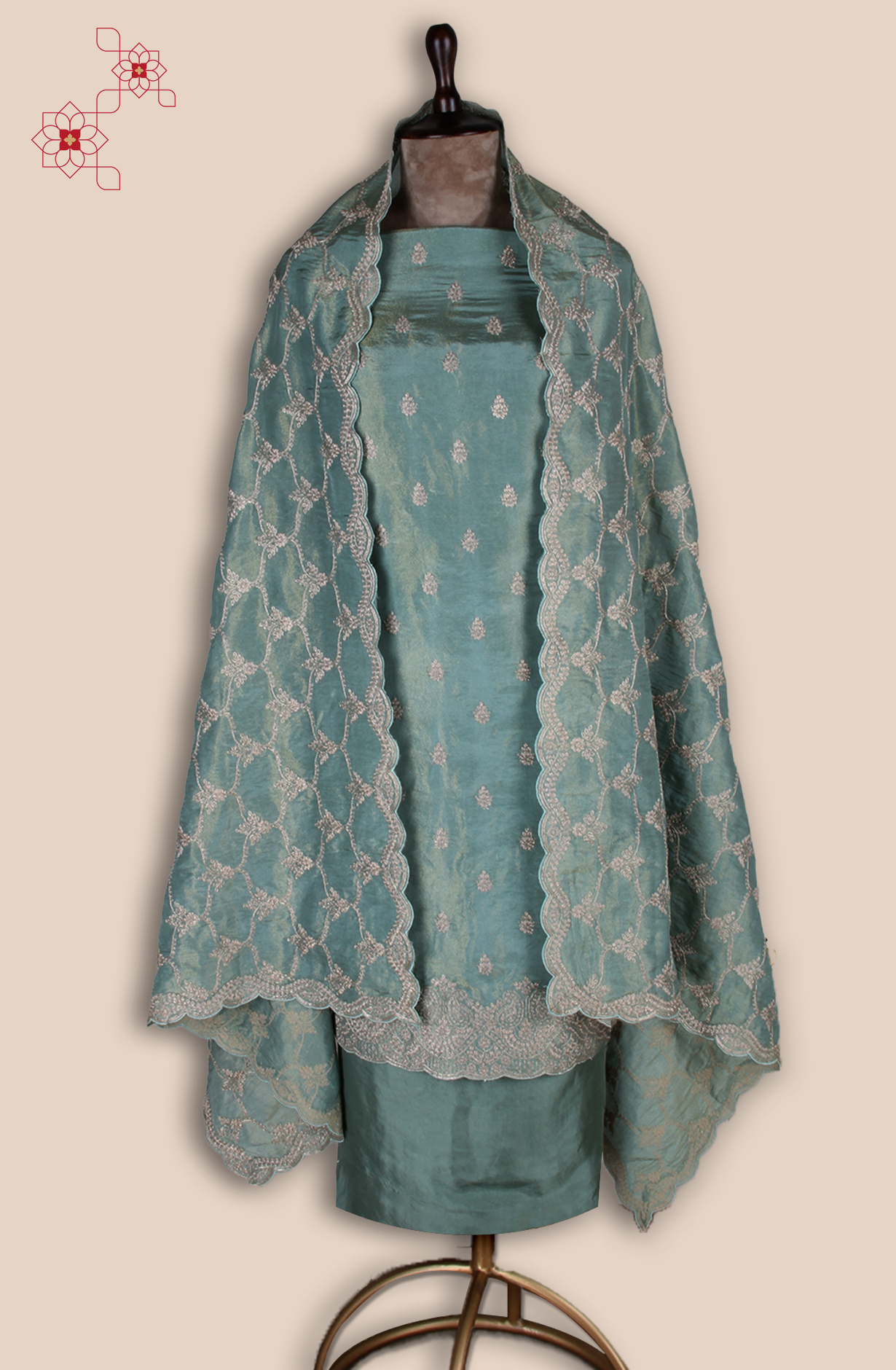 Sea Green Tissue Silk Unstitched Salwar Kameez - ARTS1137C