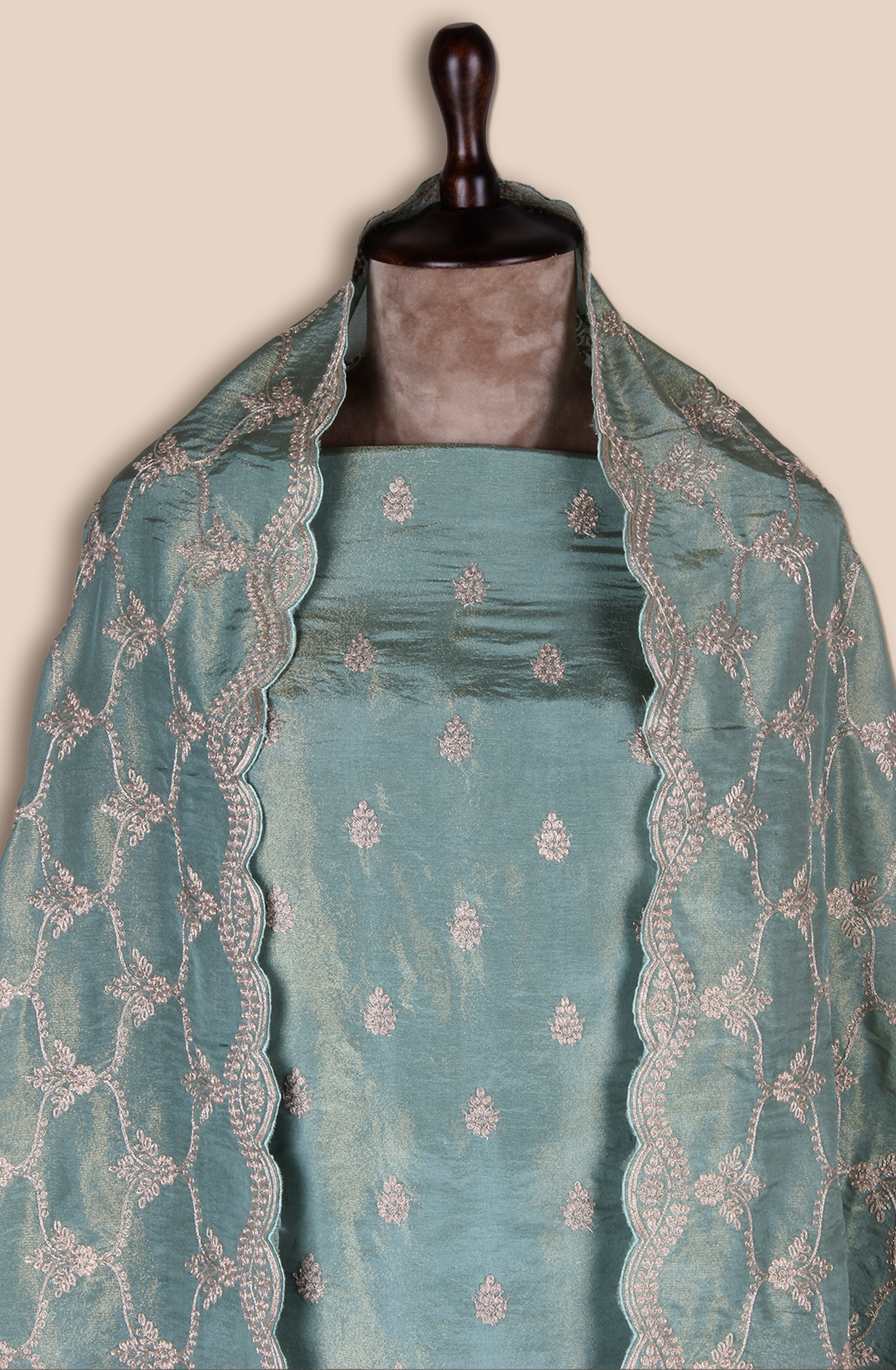 Sea Green Tissue Silk Unstitched Salwar Kameez - ARTS1137C