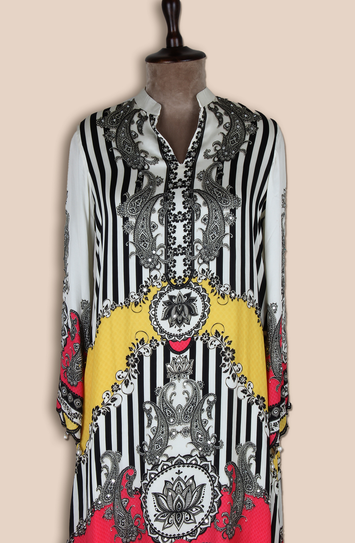 Cream and Black Ready-to-Wear Crepe Palazzo Suit - ARTS12452