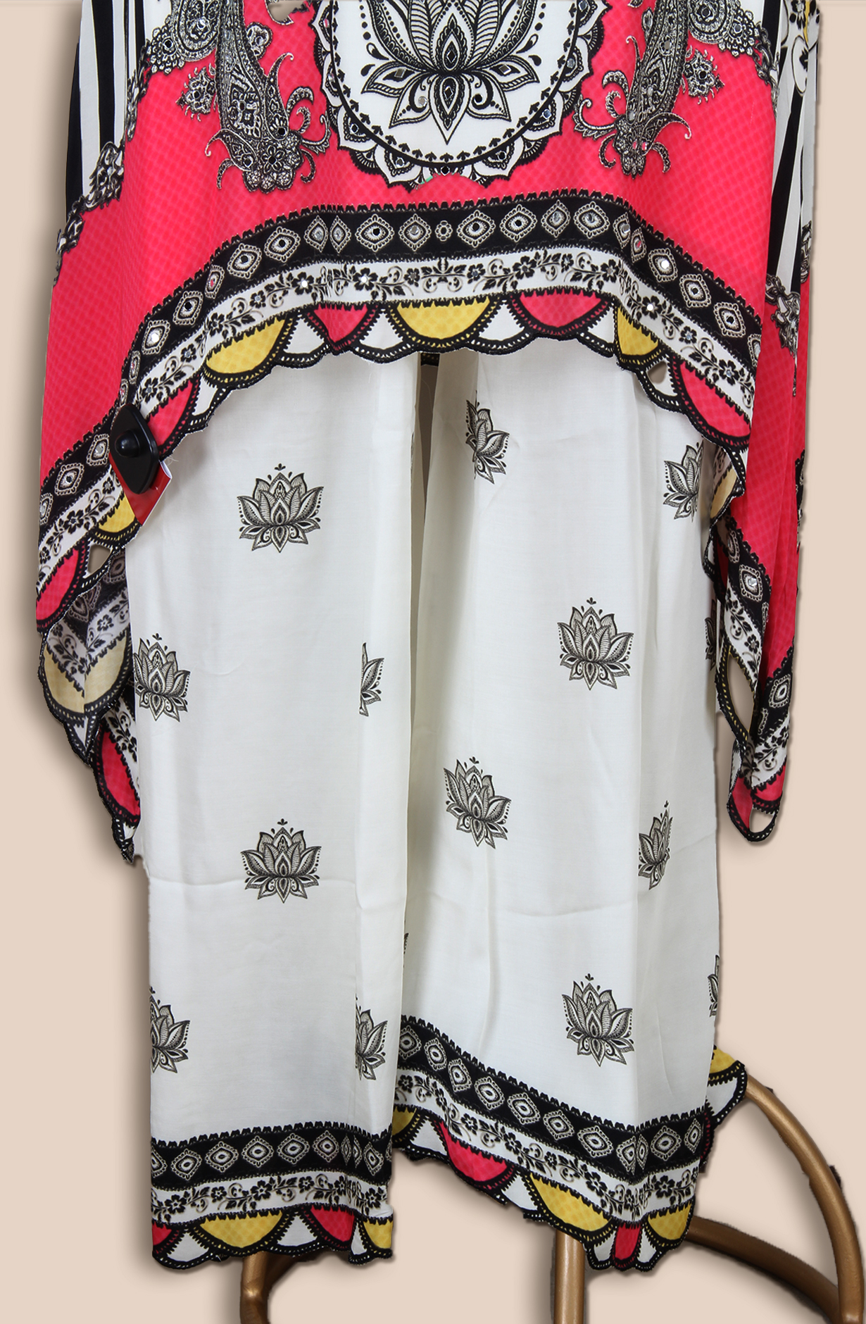 Cream and Black Ready-to-Wear Crepe Palazzo Suit - ARTS12452