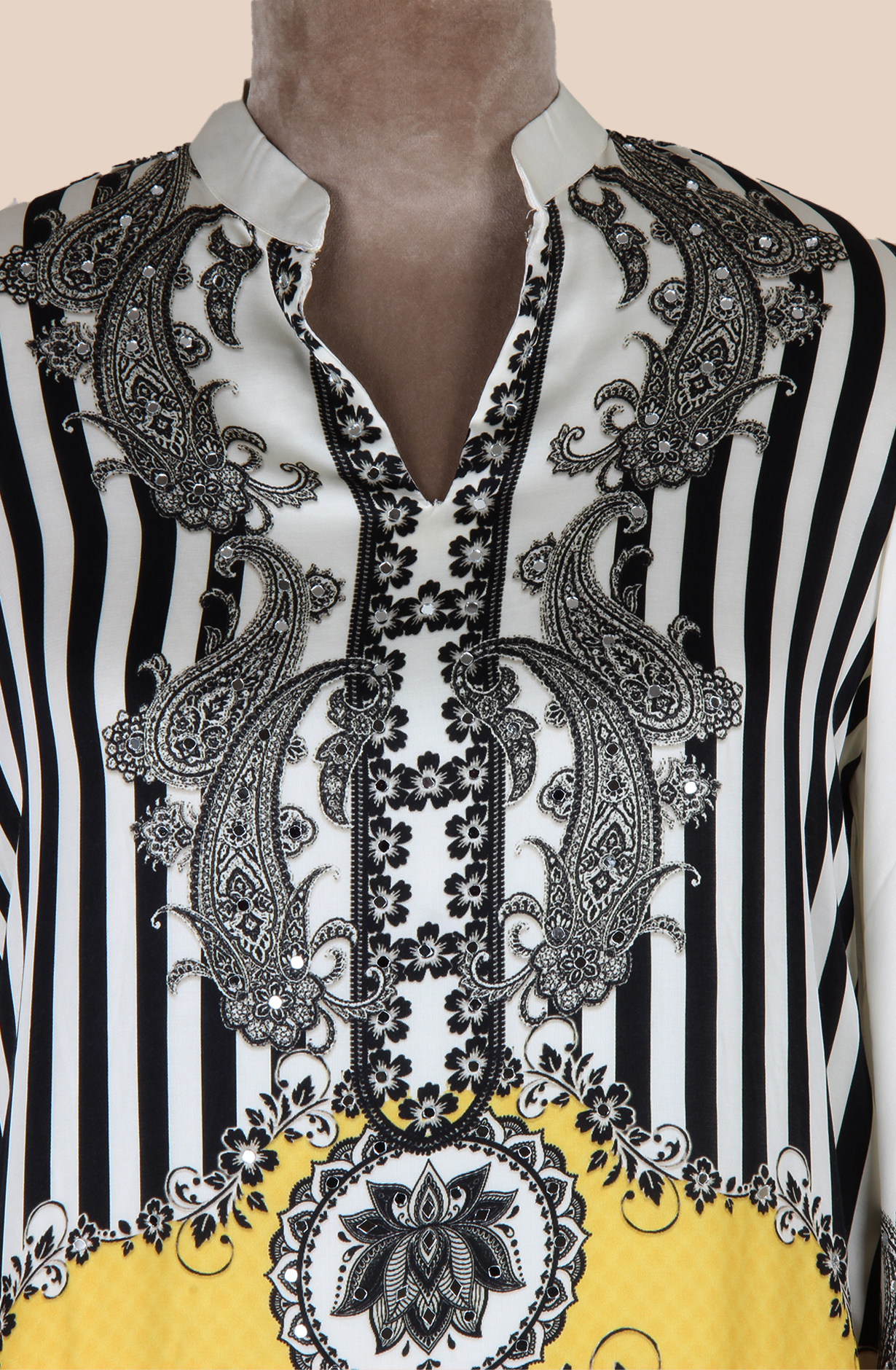 Cream and Black Ready-to-Wear Crepe Palazzo Suit - ARTS12452