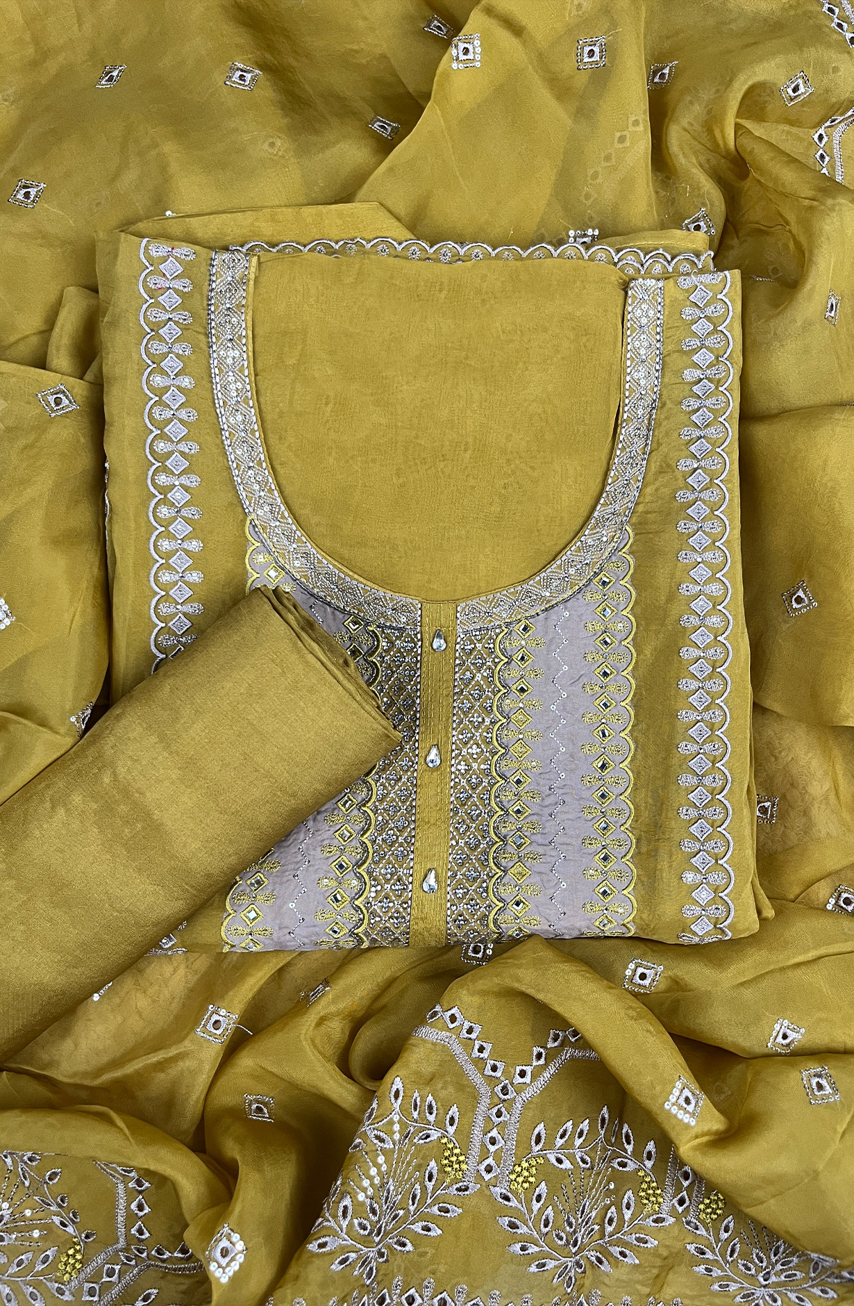 Mehndi Green Organza Embroidered Salwar Suit with Dupatta - ARTS3497