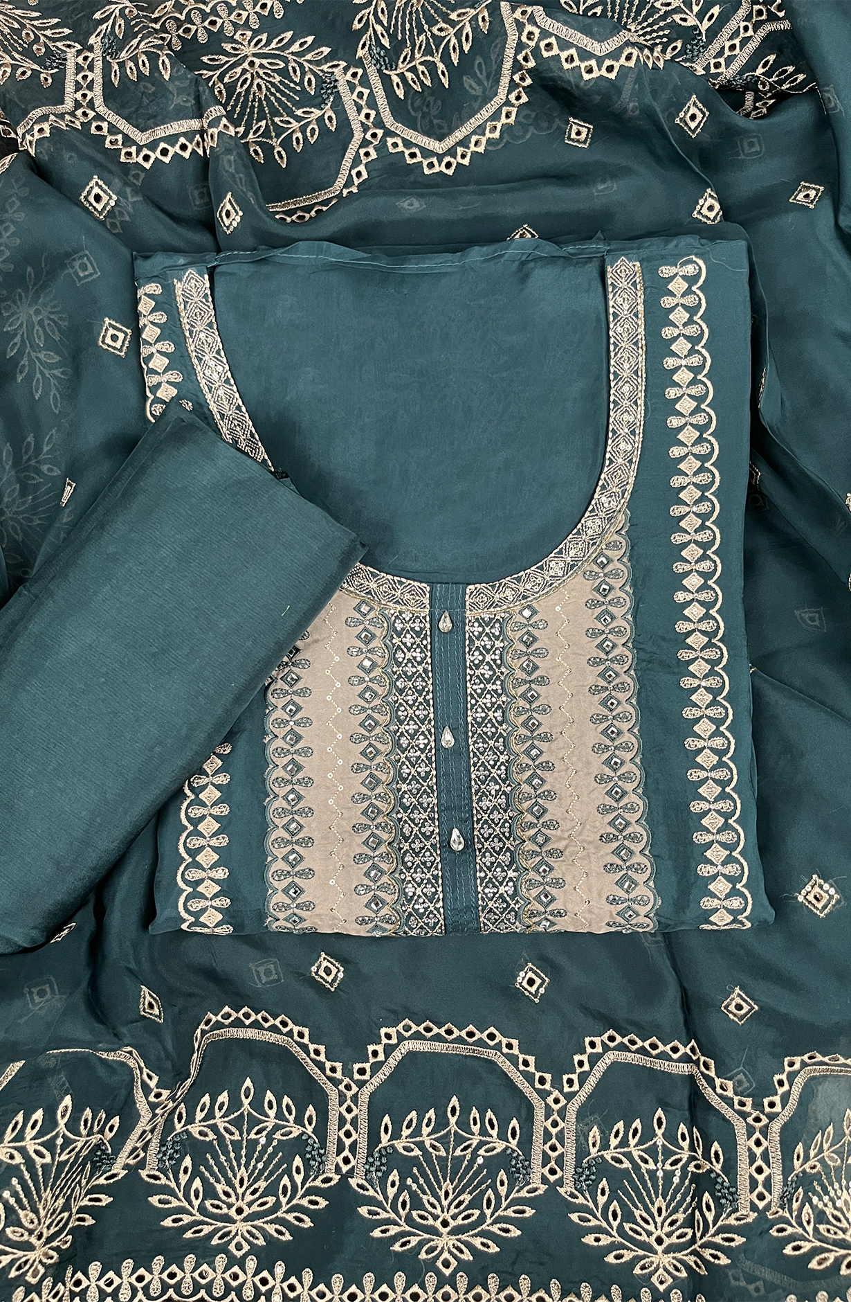 Teal Organza Embroidered Salwar Suit with Dupatta - ARTS3497A