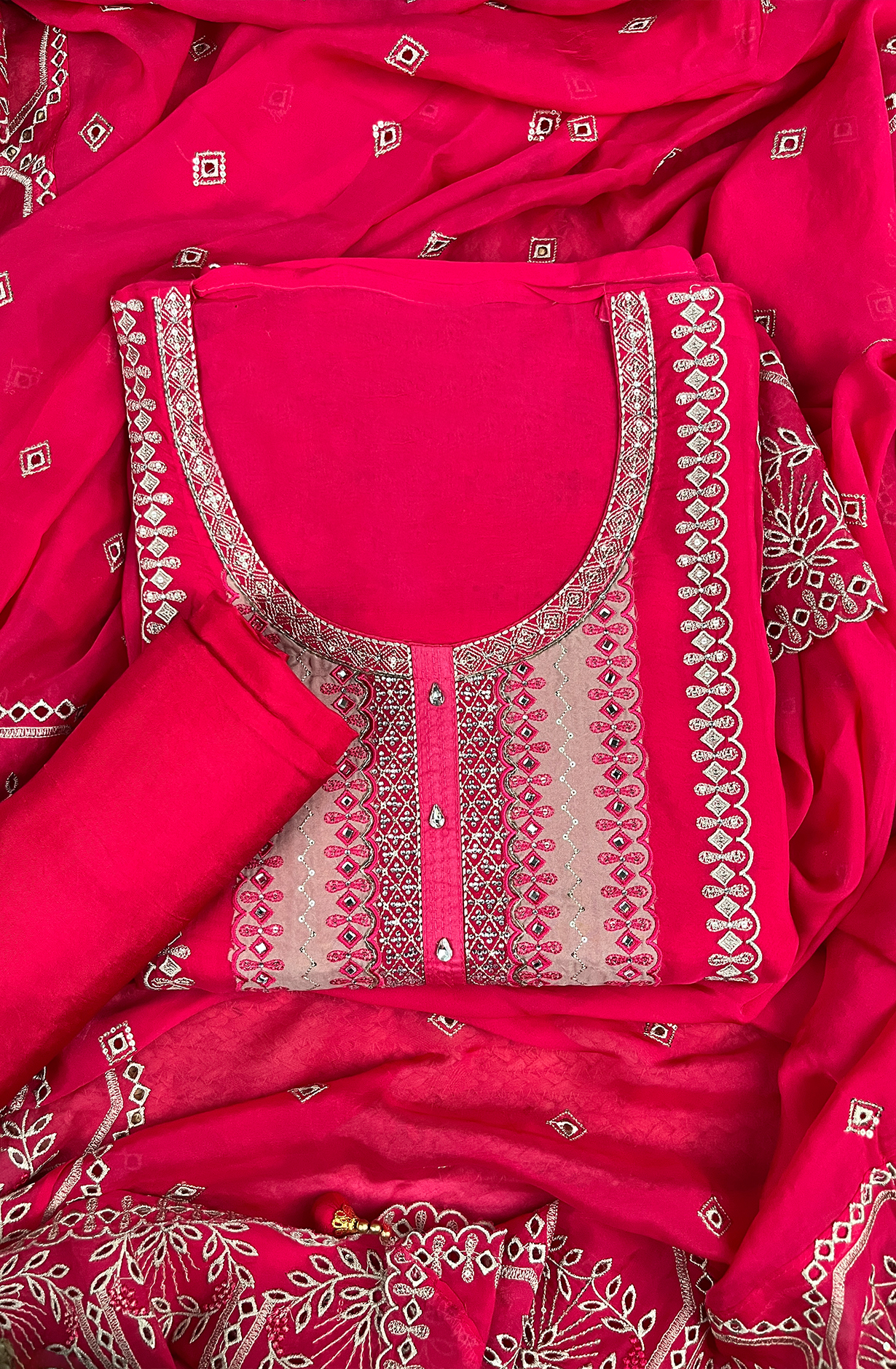 Rani Pink Organza Embroidered Salwar Suit with Dupatta - ARTS3497B