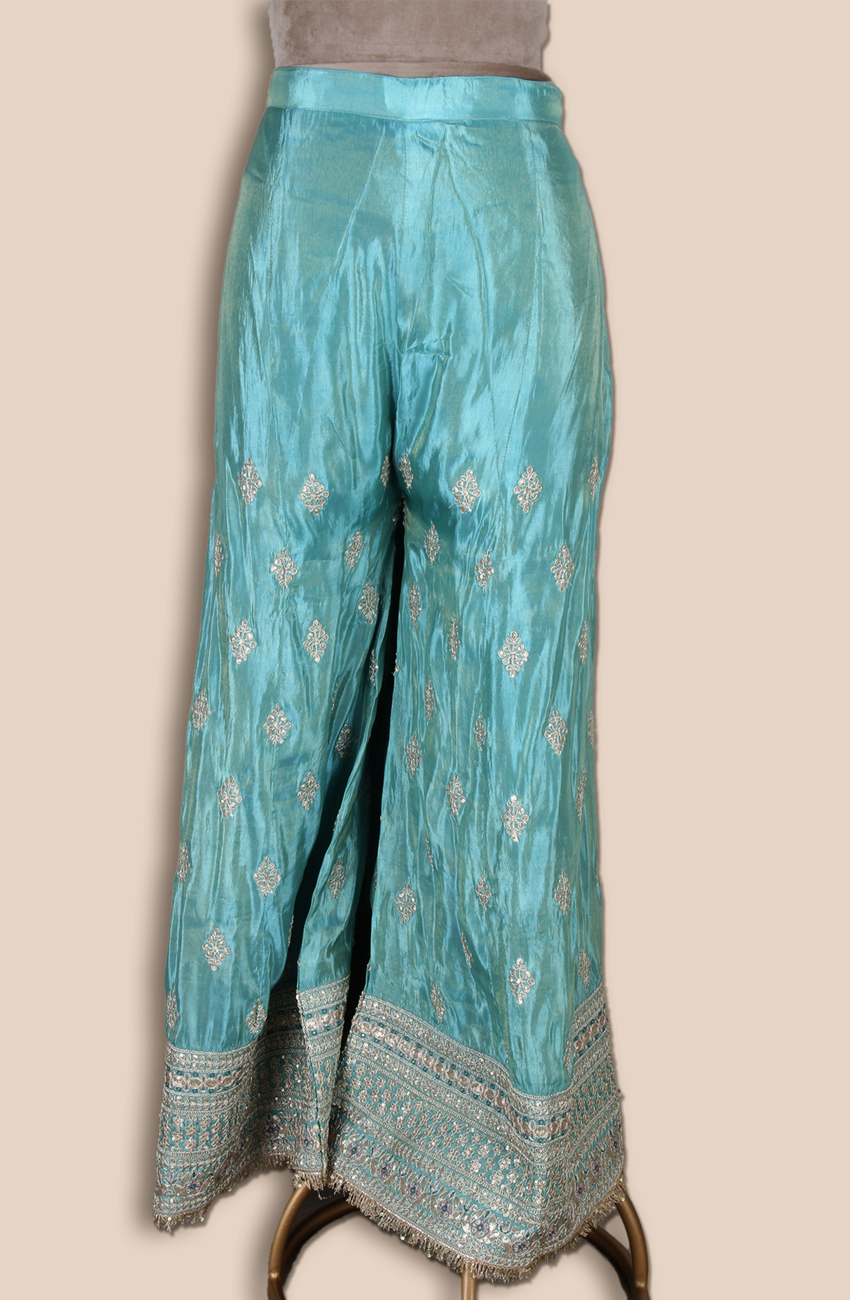 Firozi Designer Organza Silk Palazzo Suit with Zari and Sequins Work - ARTS4347A