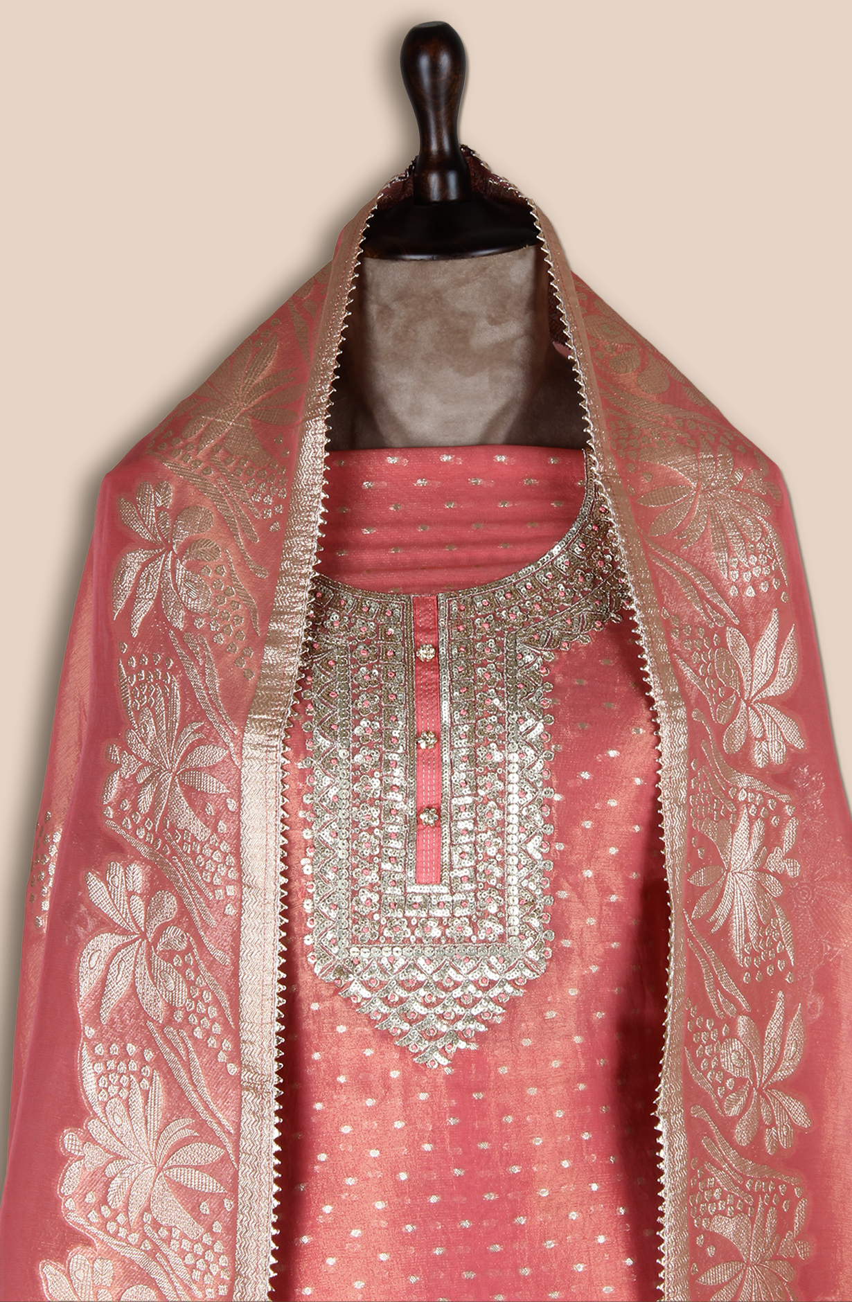 Peach Tissue Silk Unstitched Salwar Kameez - ARTS540B