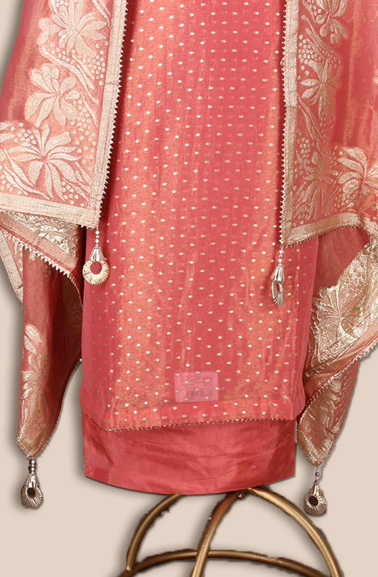 Peach Tissue Silk Unstitched Salwar Kameez - ARTS540B